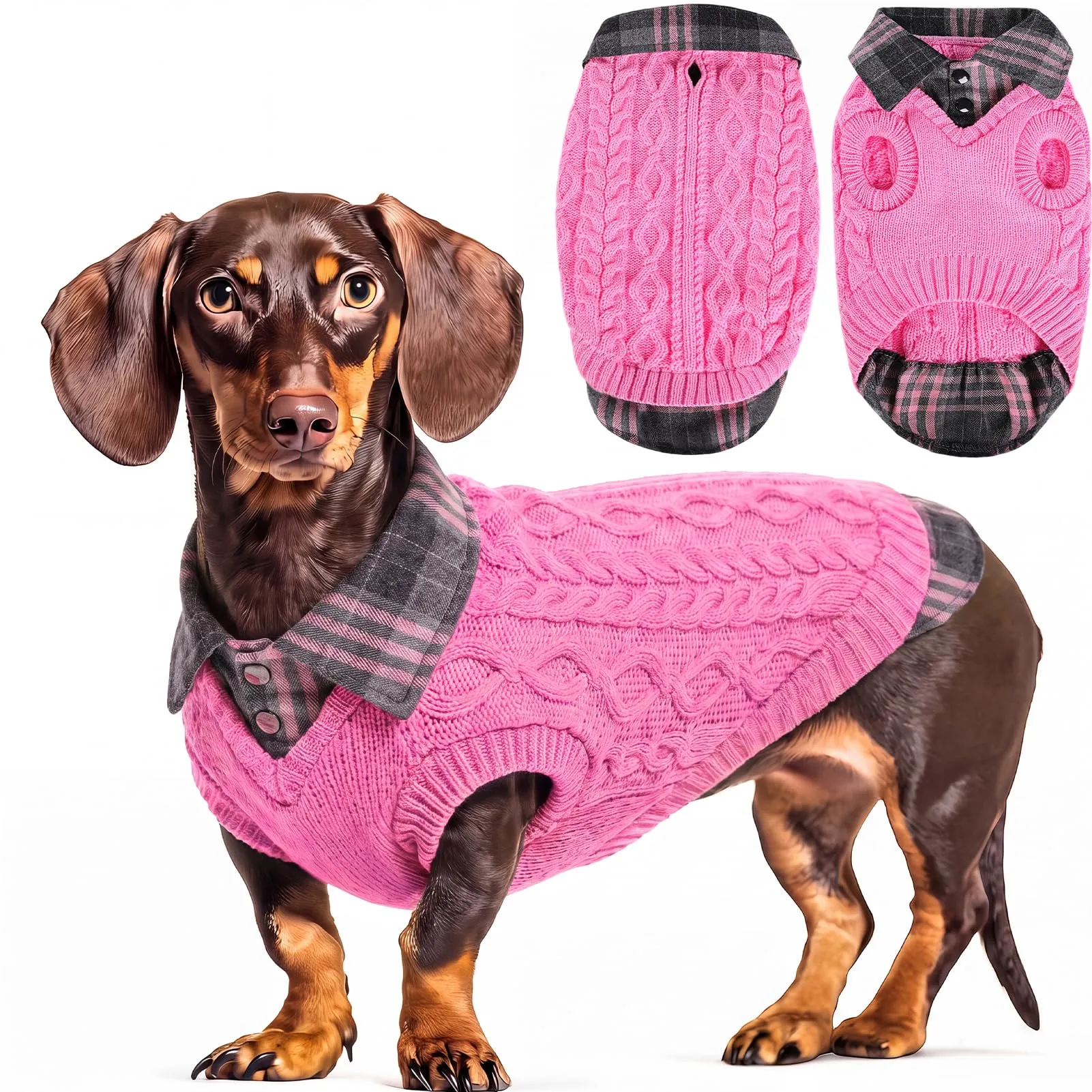 CITÉTOILE Maglione Invernale per Cani a Quadri, Rosa, M - immagine 1