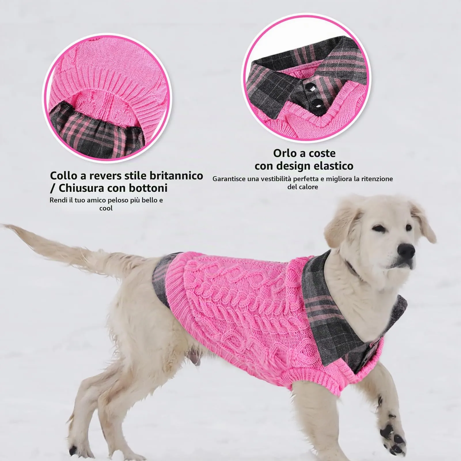 CITÉTOILE Maglione Invernale per Cani a Quadri, Rosa, M - immagine 3