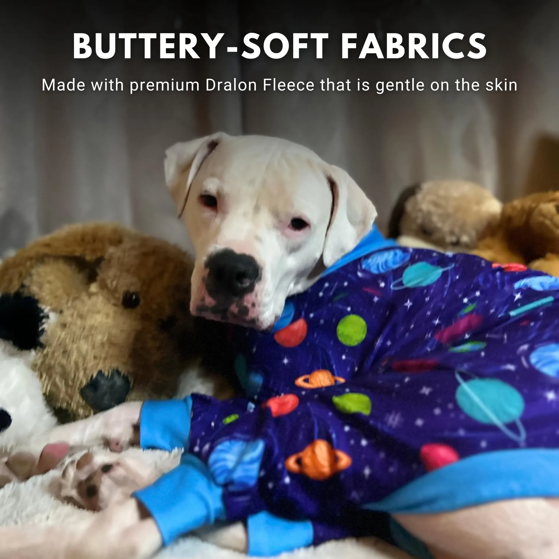 Spark Paws Pigiama per cani - Tutina elasticizzata per recupero gamba, Piccolo, Pianeti - immagine 6