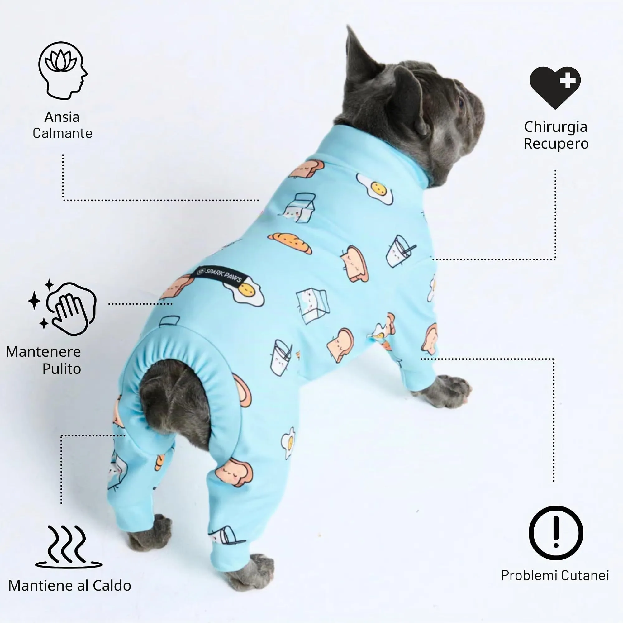 Spark Paws Pigiama per cani, Tutina elasticizzata, Colazione Blu, XX-Large - immagine 4
