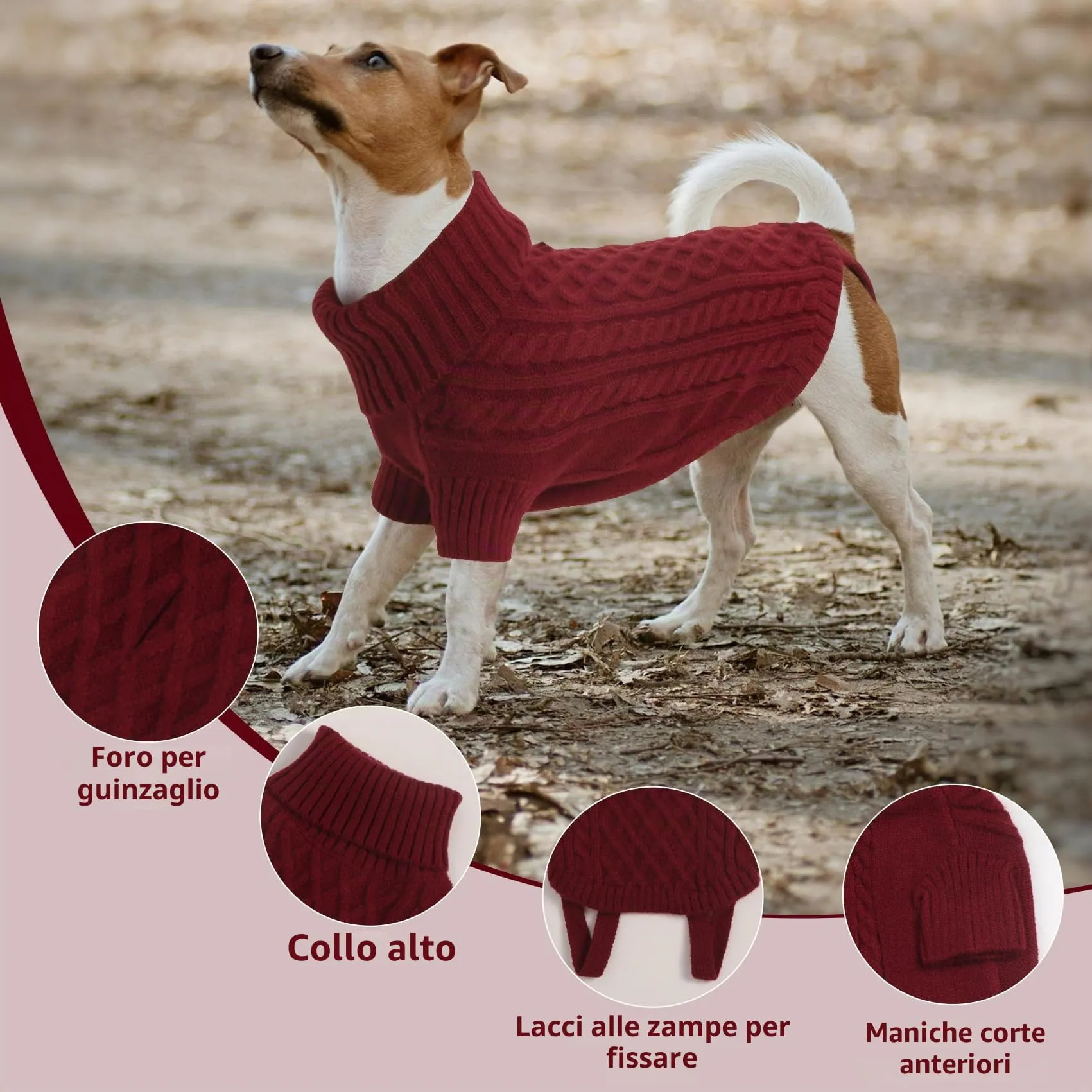 LiebeDD Maglione Cane Invernale Dolcevita in Pile, Rosso Bordeaux, XL - immagine 5