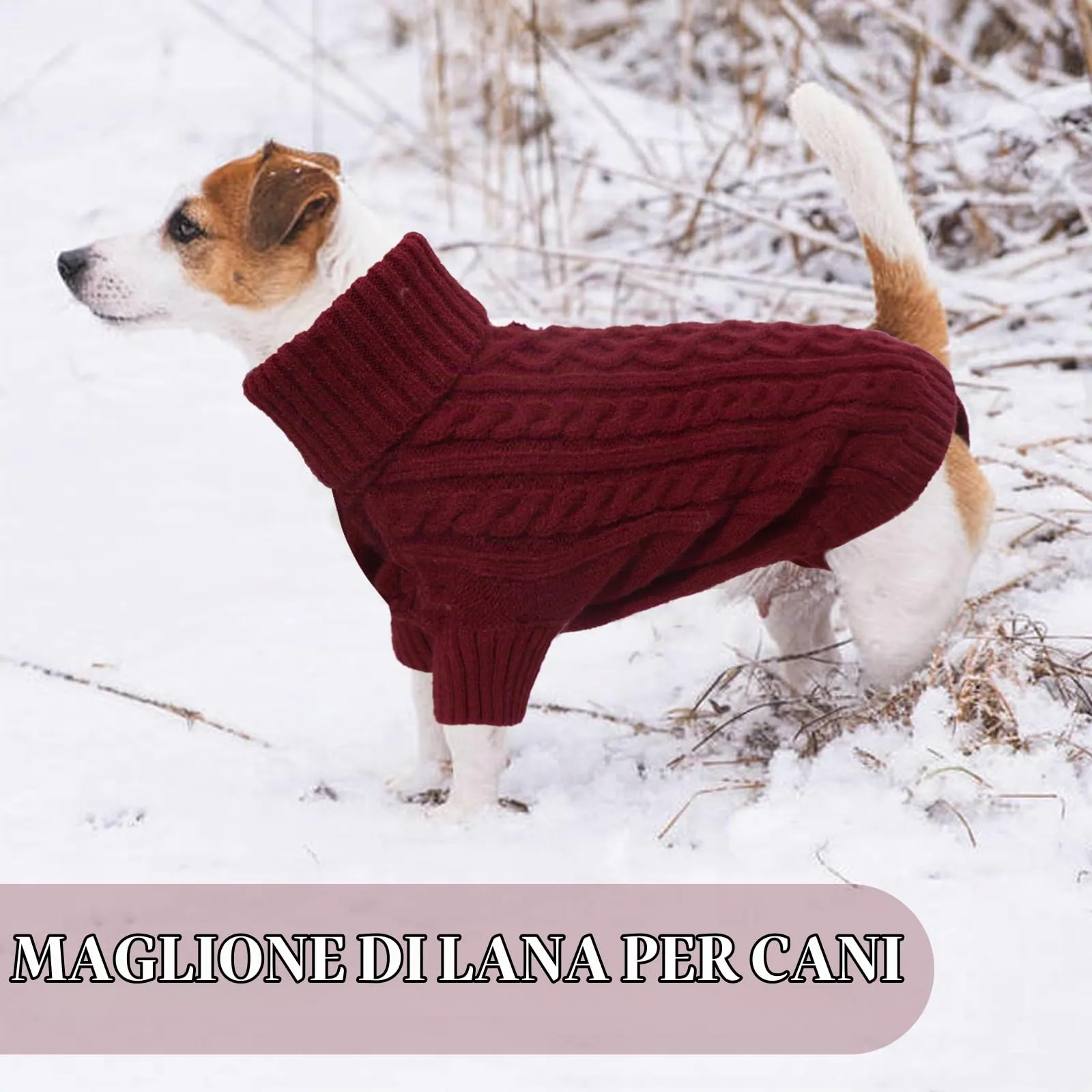 LiebeDD Maglione Cane Invernale Dolcevita in Pile, Rosso Bordeaux, XL - immagine 6