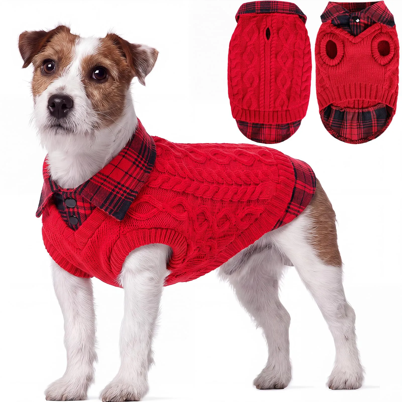 CITÉTOILE Maglione Invernale per Cani a Quadri, Rosso, XL - immagine 1