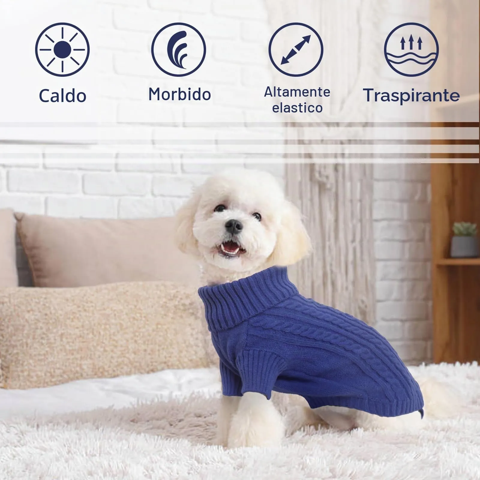 LiebeDD Maglione Cane Invernale Termico Dolcevita (Blu Scuro, M) - immagine 2