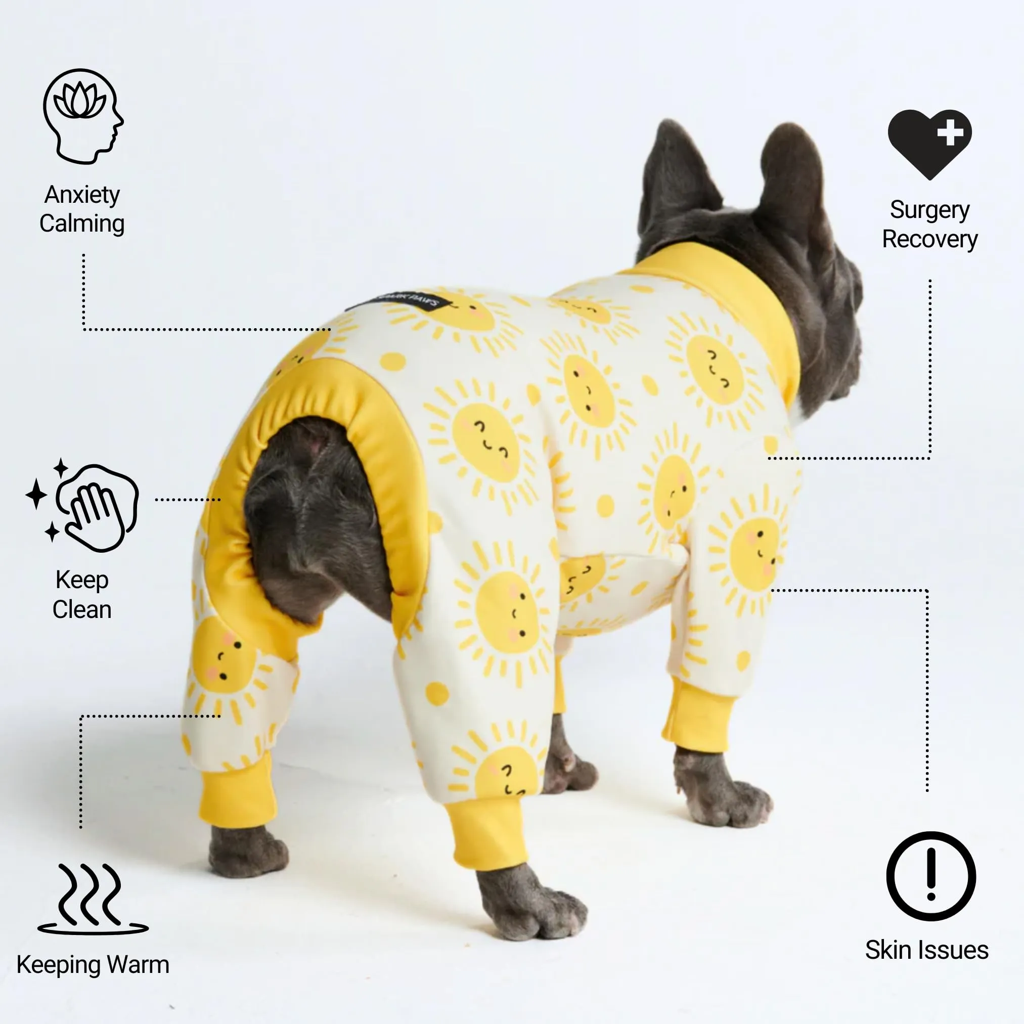 Spark Paws Pigiama per cani, tuta da recupero in tessuto elasticizzato, Sunshine, XL - immagine 4