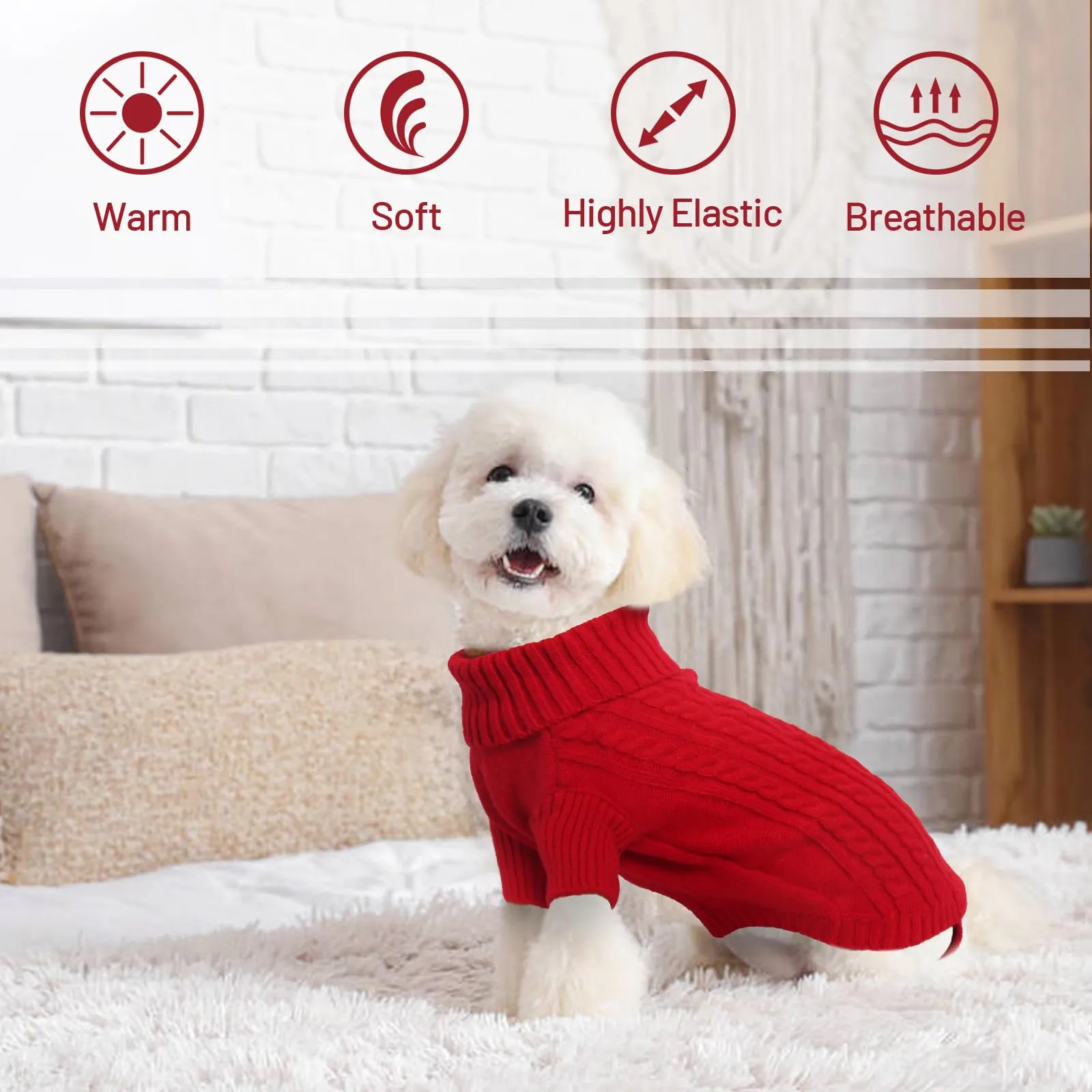 LiebeDD Maglione Cane Invernale Dolcevita in Pile (Rosso, 3XL) - immagine 2