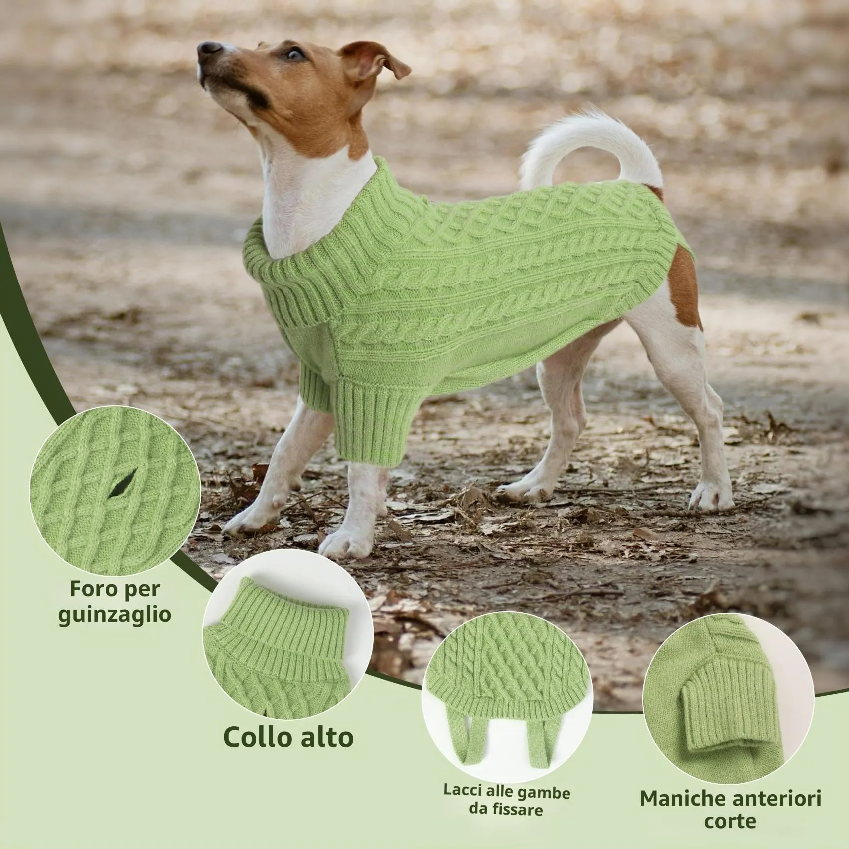 LiebeDD Maglione Cane Invernale Termica Dolcevita Verde Erba L - immagine 5