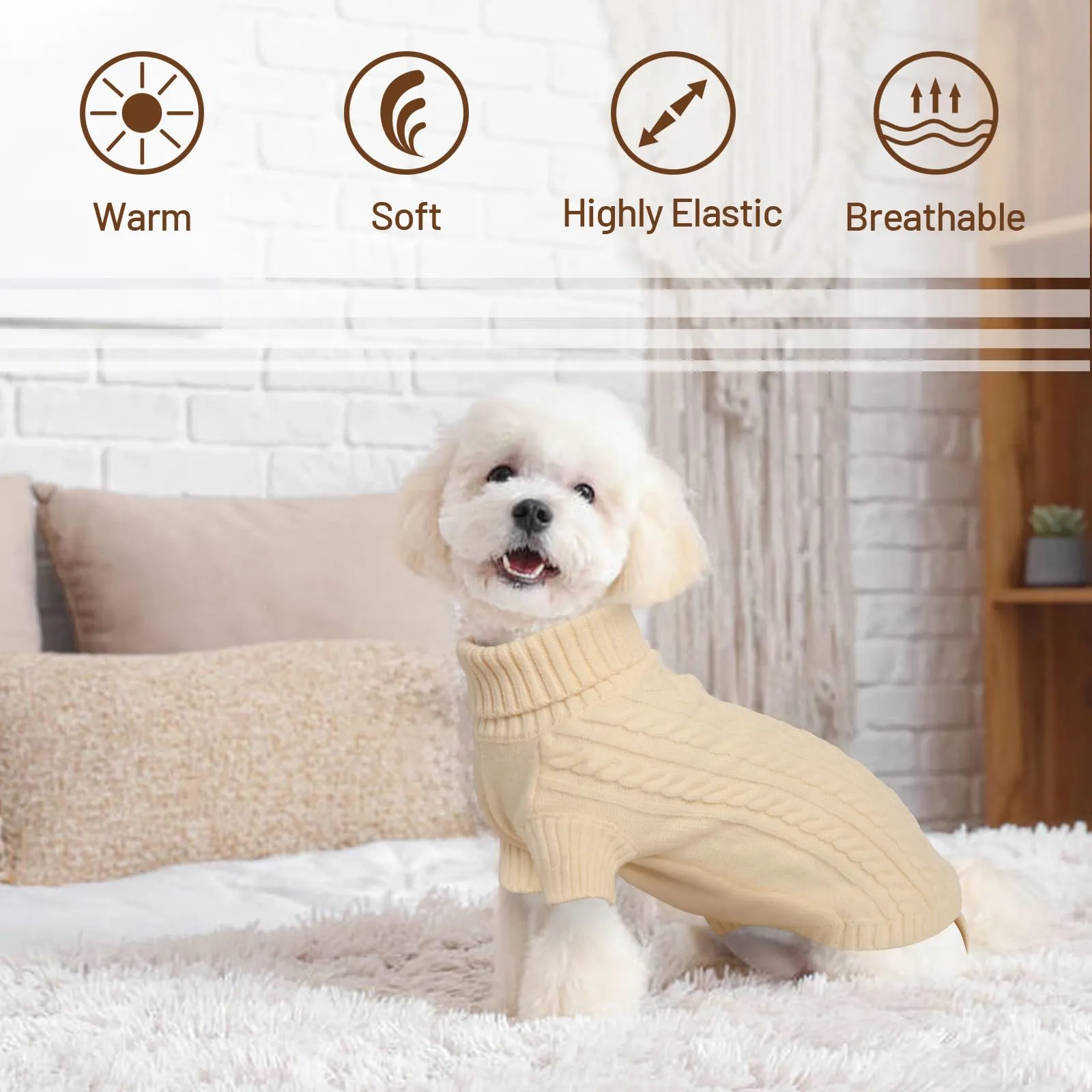 LiebeDD Maglioncino Invernale Termica Dolcevita per Cani di Taglia Piccola (Beige, XS) - immagine 2