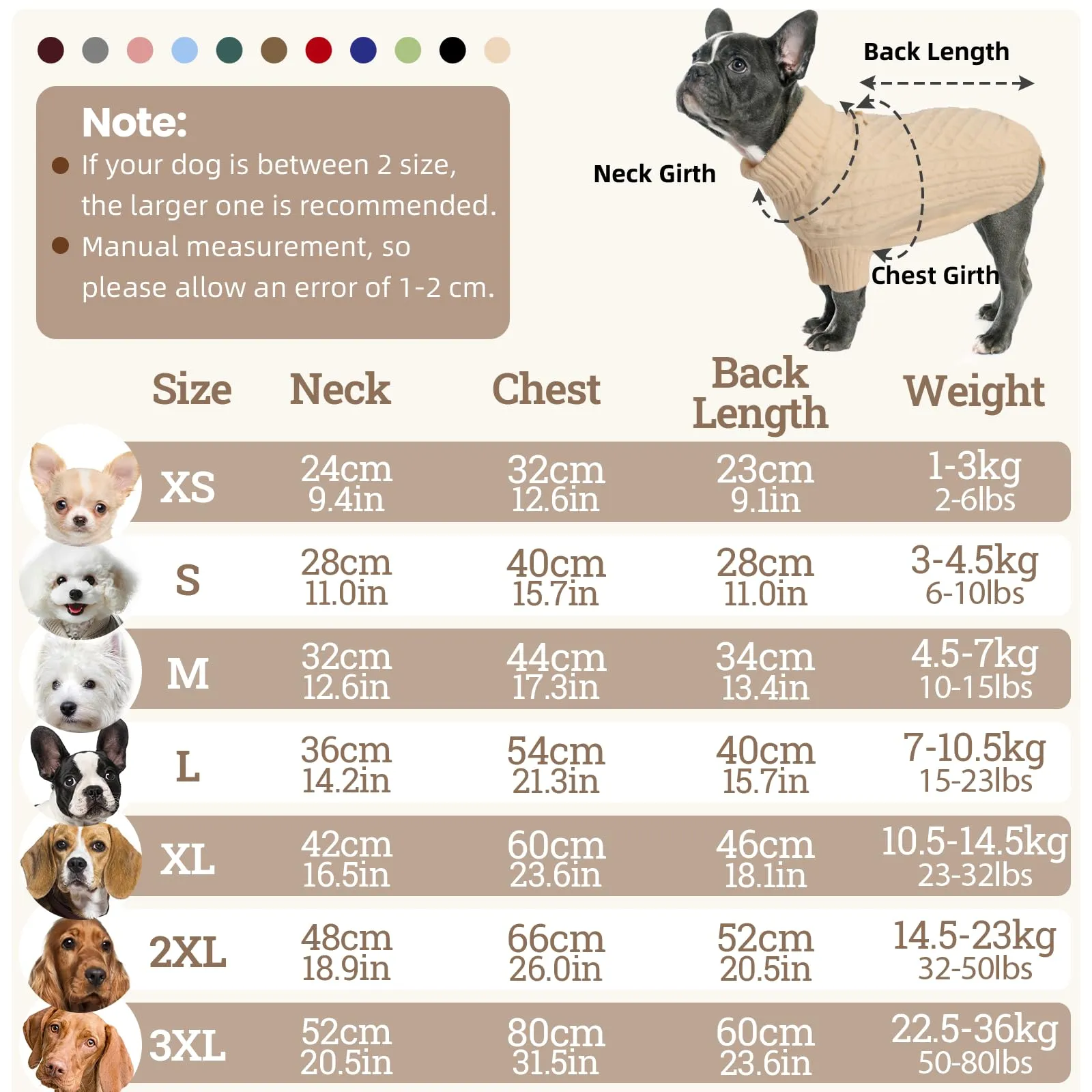 LiebeDD Maglioncino Invernale Termica Dolcevita per Cani di Taglia Piccola (Beige, XS) - immagine 3