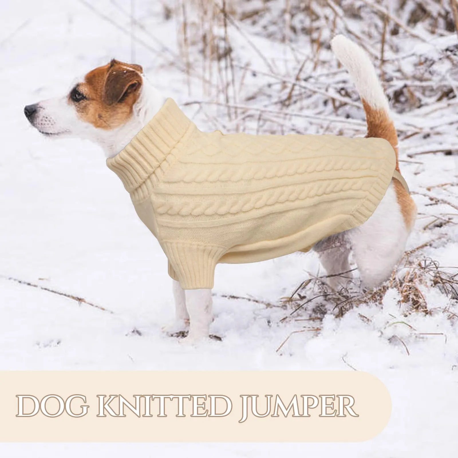 LiebeDD Maglione Cane Invernale Dolcevita in Maglia (Beige, 3XL) - immagine 6
