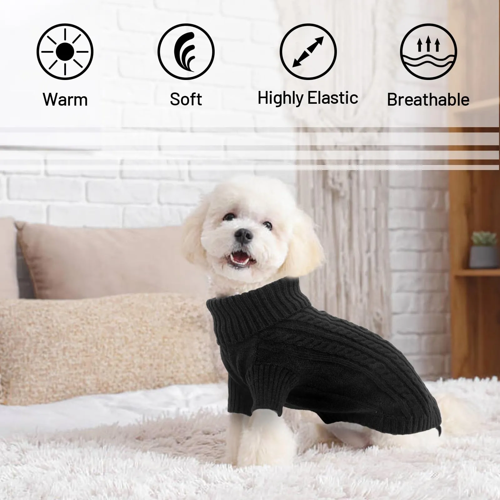 LiebeDD Maglioncino per Cani Termico Dolcevita in Maglia, Nero (S) - immagine 2