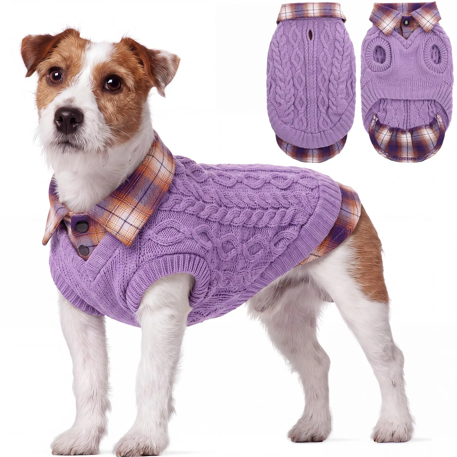 CITÉTOILE Maglione Invernale per Cani a Quadri, Viola, XL - immagine 1
