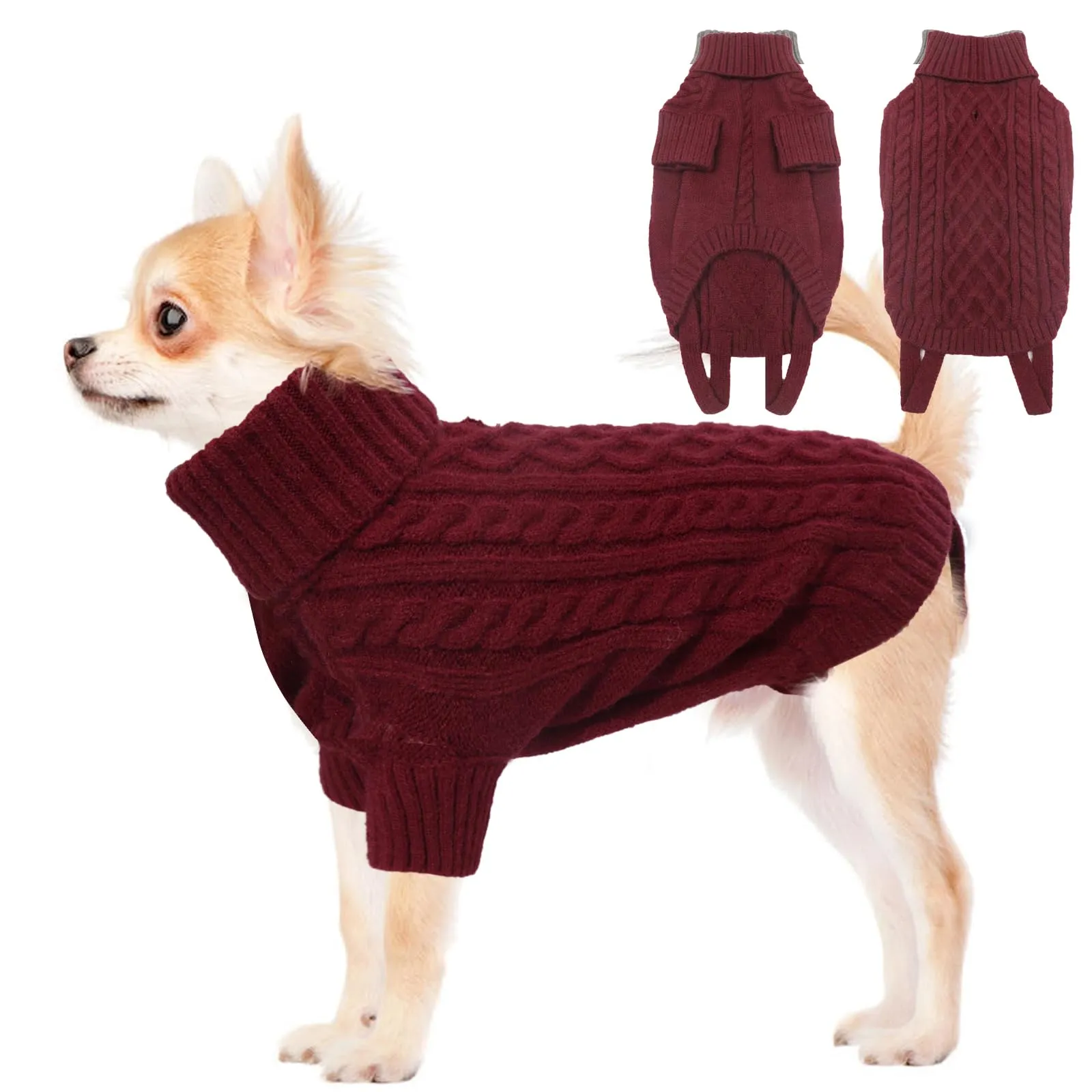 LiebeDD Maglioncino Invernale Termico per Cani, Dolcevita a Maglia, Rosso Bordeaux XS - immagine 1