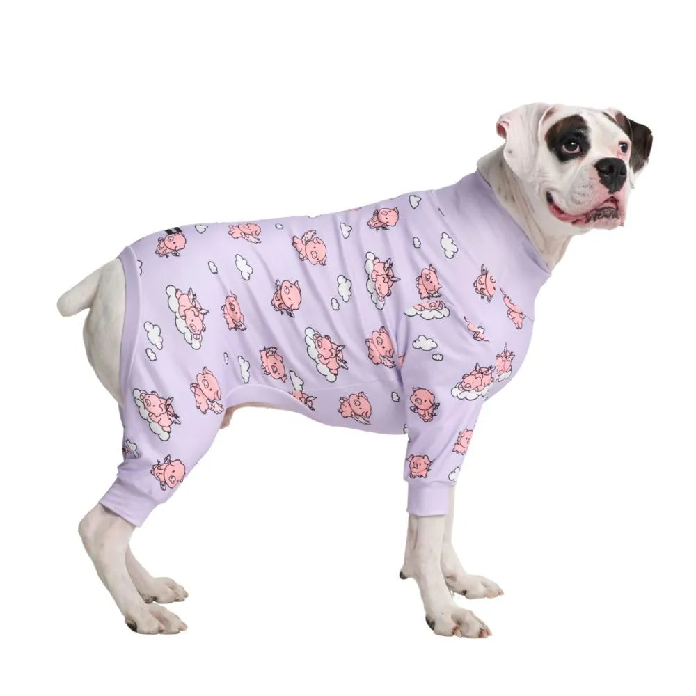 Spark Paws Pigiama per cani, Tuta da recupero in tessuto elasticizzato, Quando i maiali volano, Viola, 3XL - immagine 1
