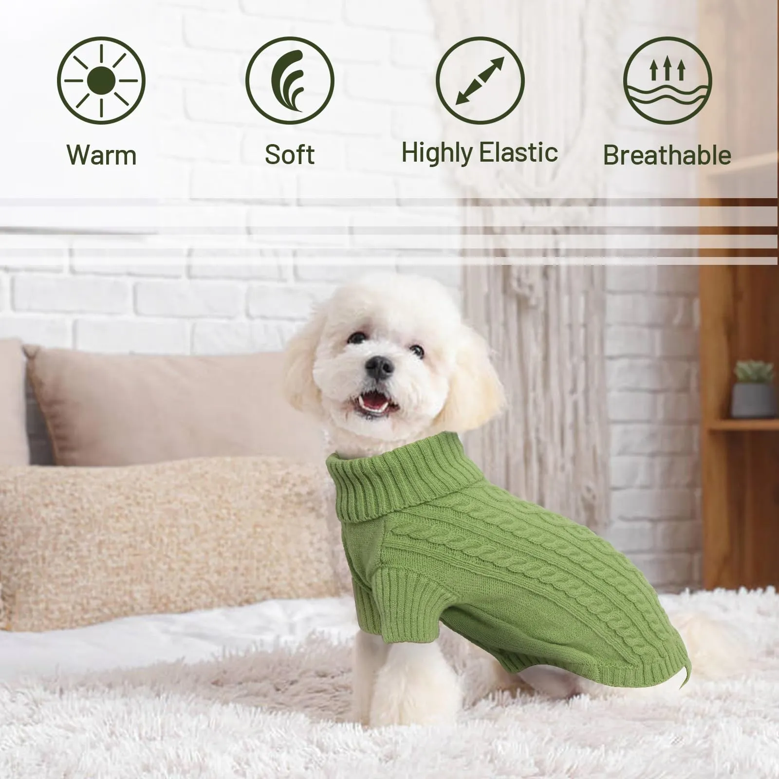 LiebeDD Maglioncino per Cane Invernale Termico Dolcevita (Verde Erba, XS) - immagine 2