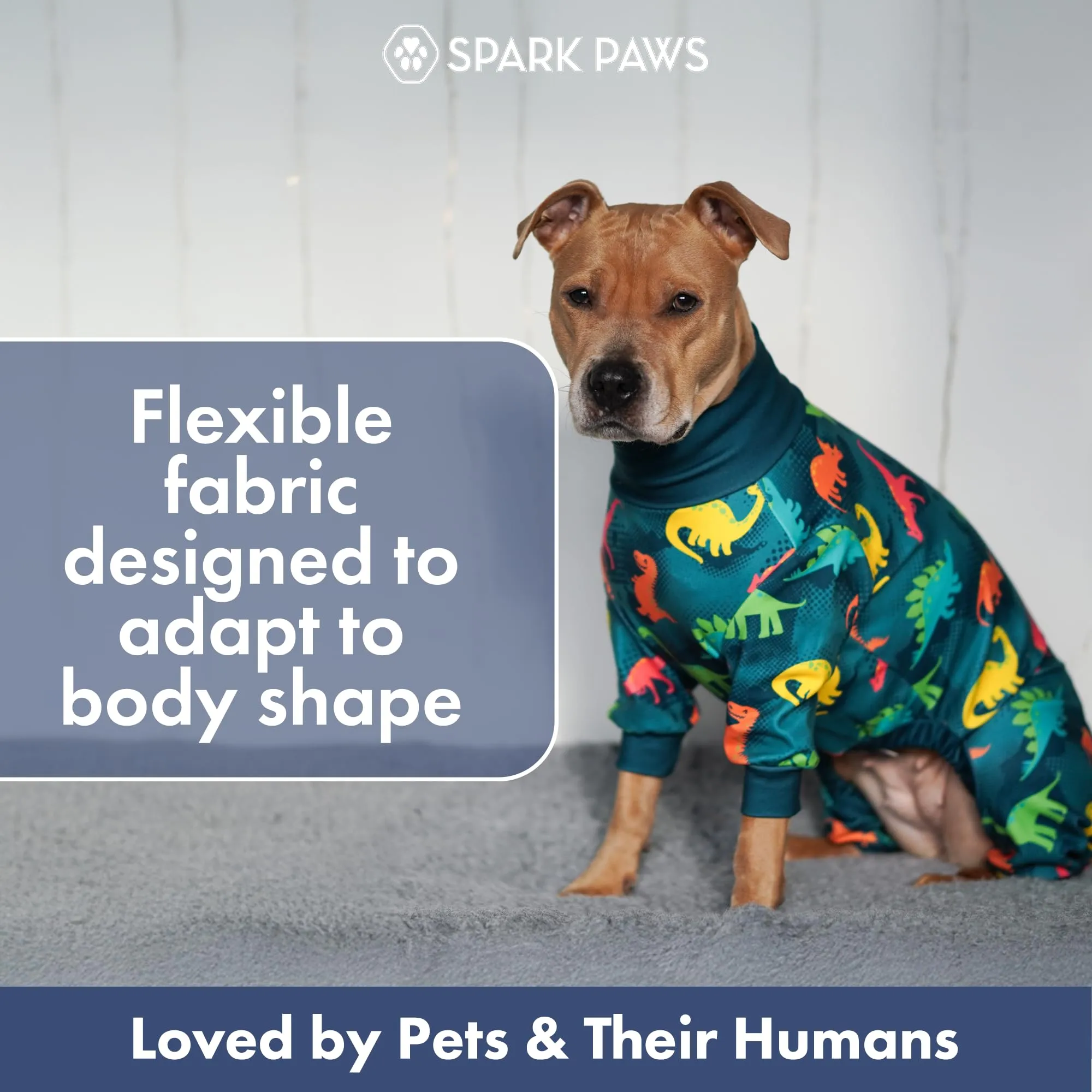 Spark Paws Pigiama per cani, tuta da recupero in tessuto elasticizzato, Dinosauri, M - immagine 6