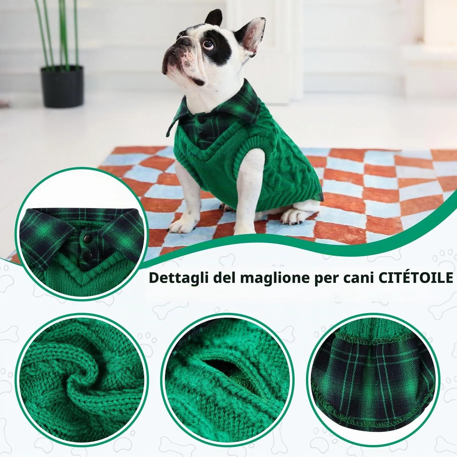 CITÉTOILE Maglione Invernale per Cani, Verde, S - immagine 2