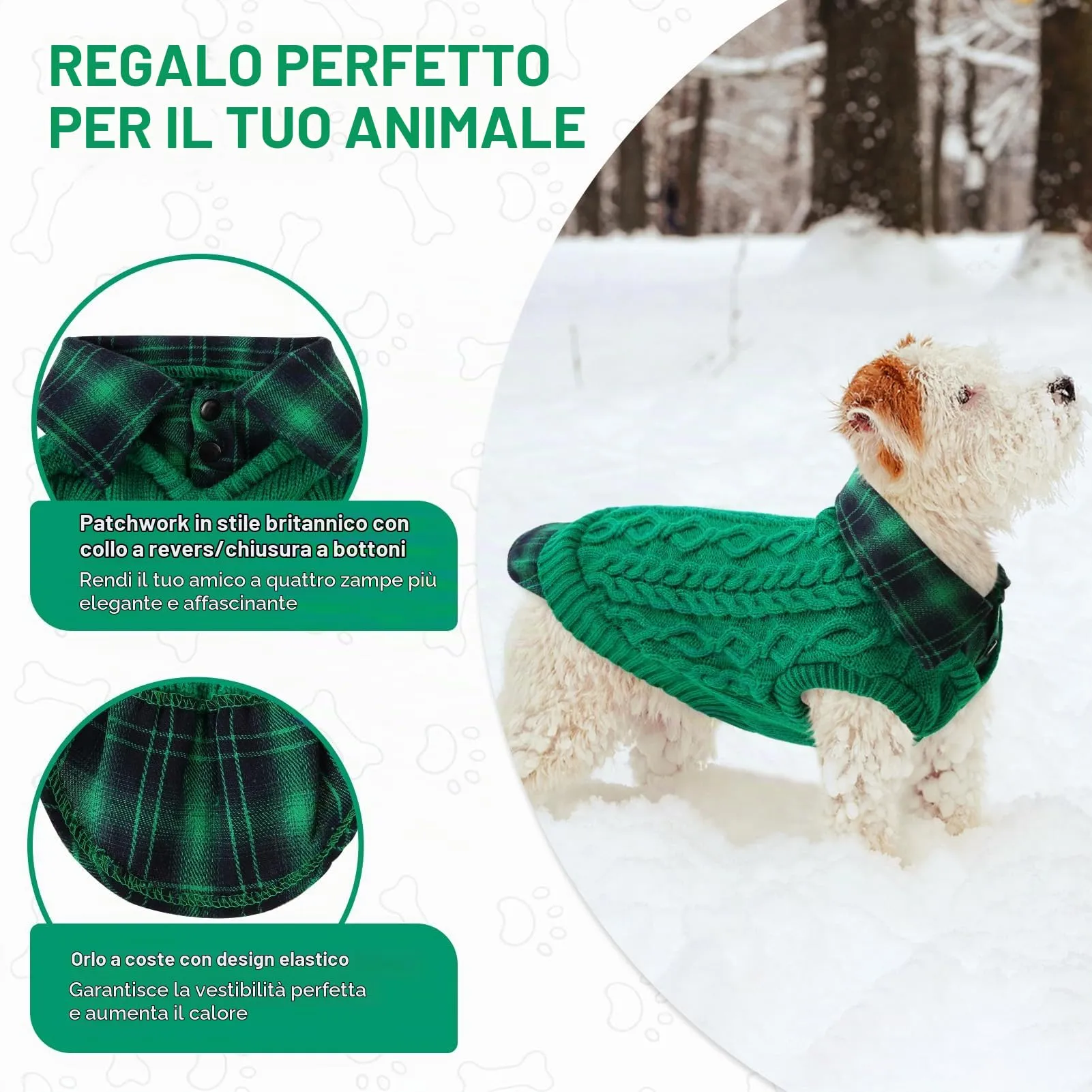 CITÉTOILE Maglione Invernale per Cani, Verde, S - immagine 3