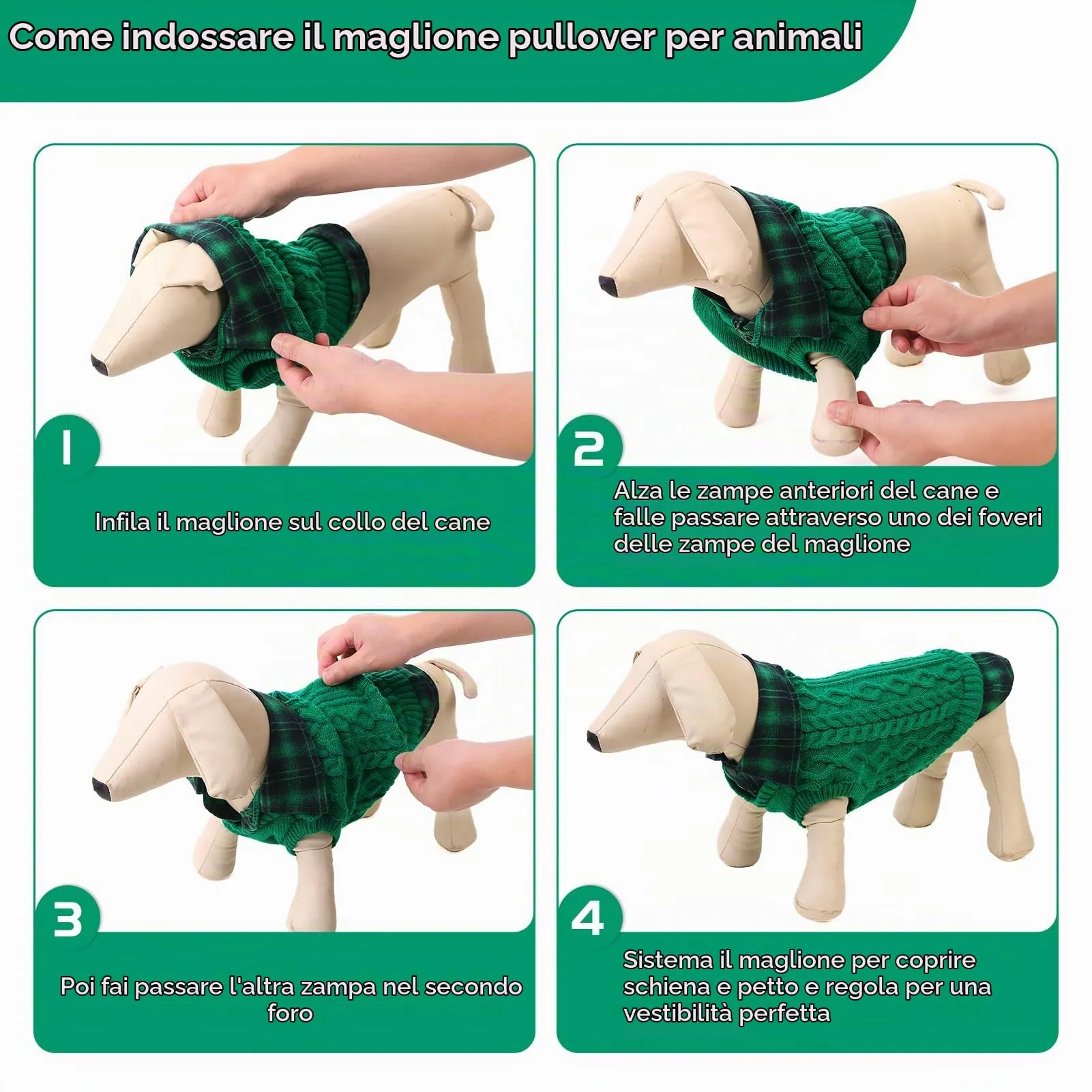 CITÉTOILE Maglione Invernale per Cani, Verde, S - immagine 7