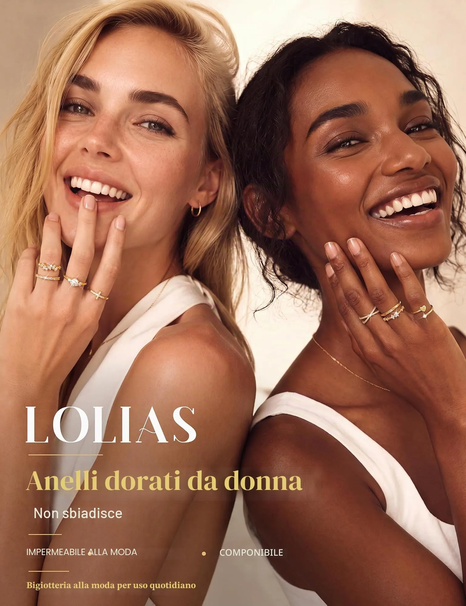 LOLIAS Set di 8 Anelli Donna Placcati Oro 16 Carati Regolabili - immagine 6