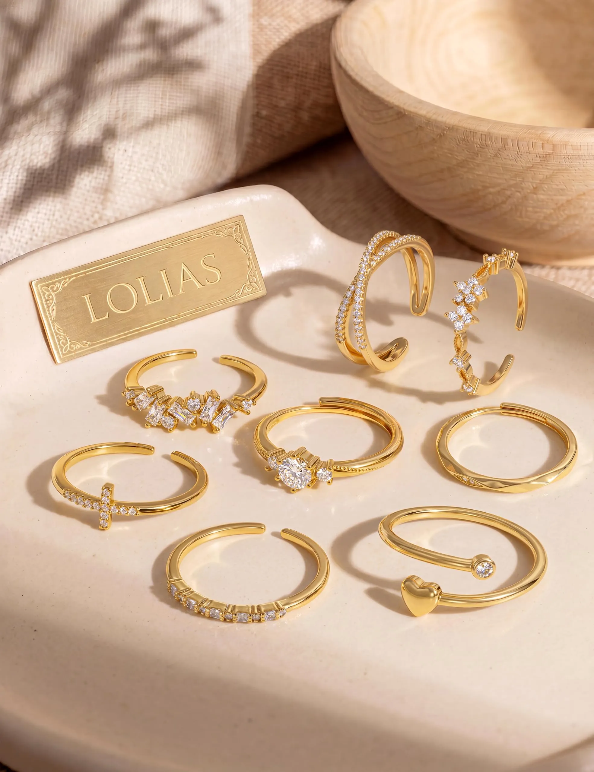 LOLIAS Set di 8 Anelli Donna Placcati Oro 16 Carati Regolabili - immagine 7