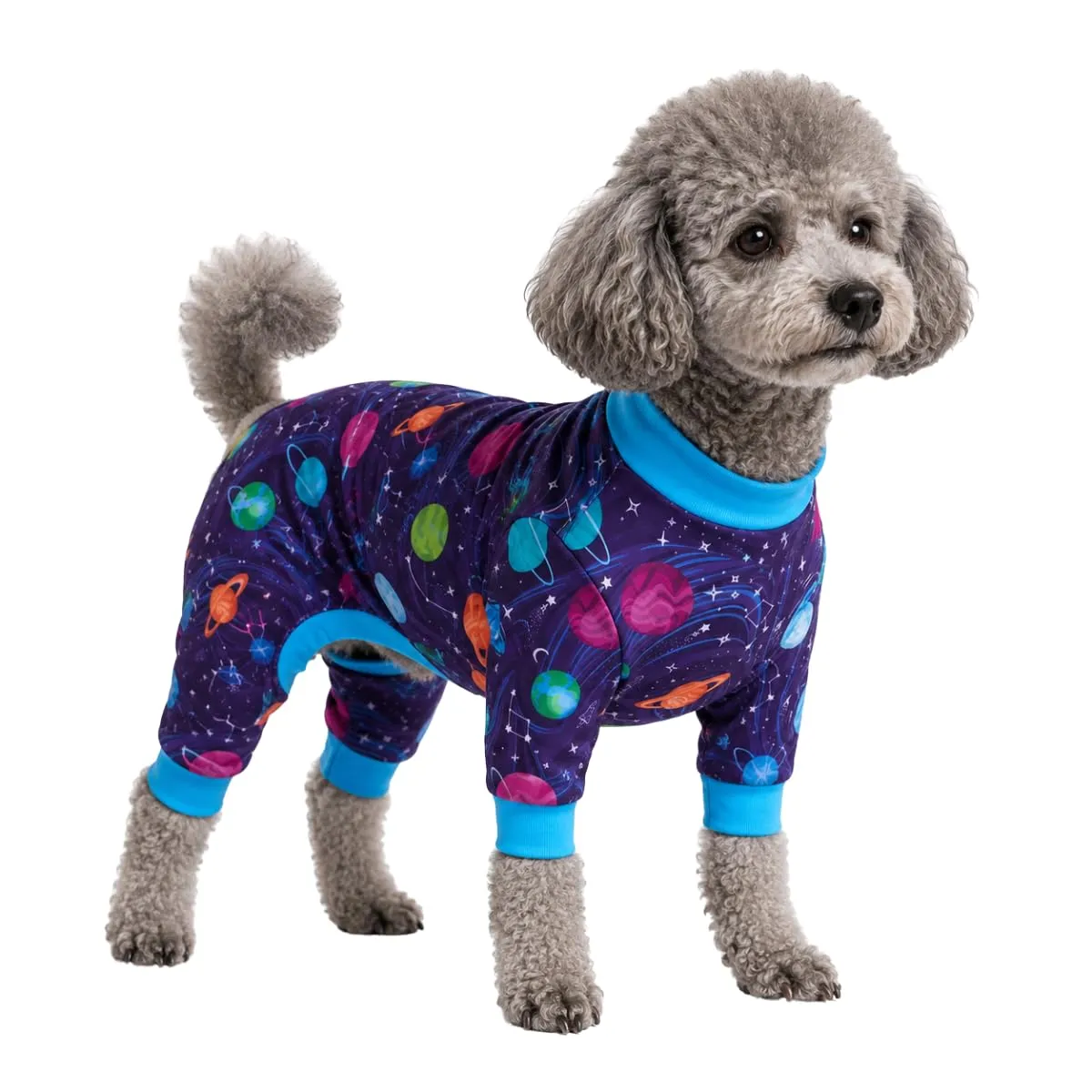Spark Paws Pigiama per cani, Tutina elasticizzata, Animalier, Pianeti, M: 10-15lbs - immagine 1