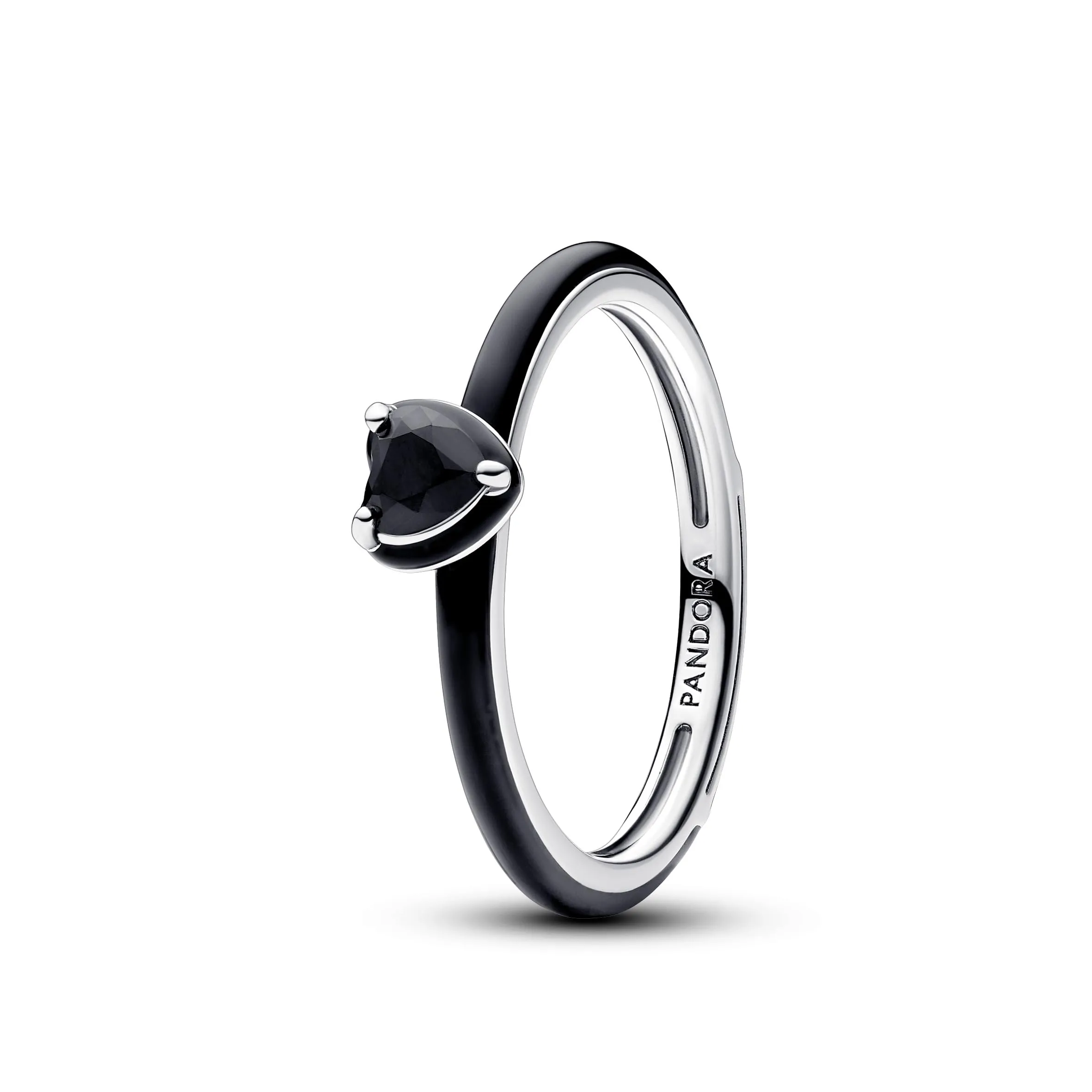 Pandora ME Anello con cuore in argento e cristallo nero, smalto nero, 58 - immagine 1