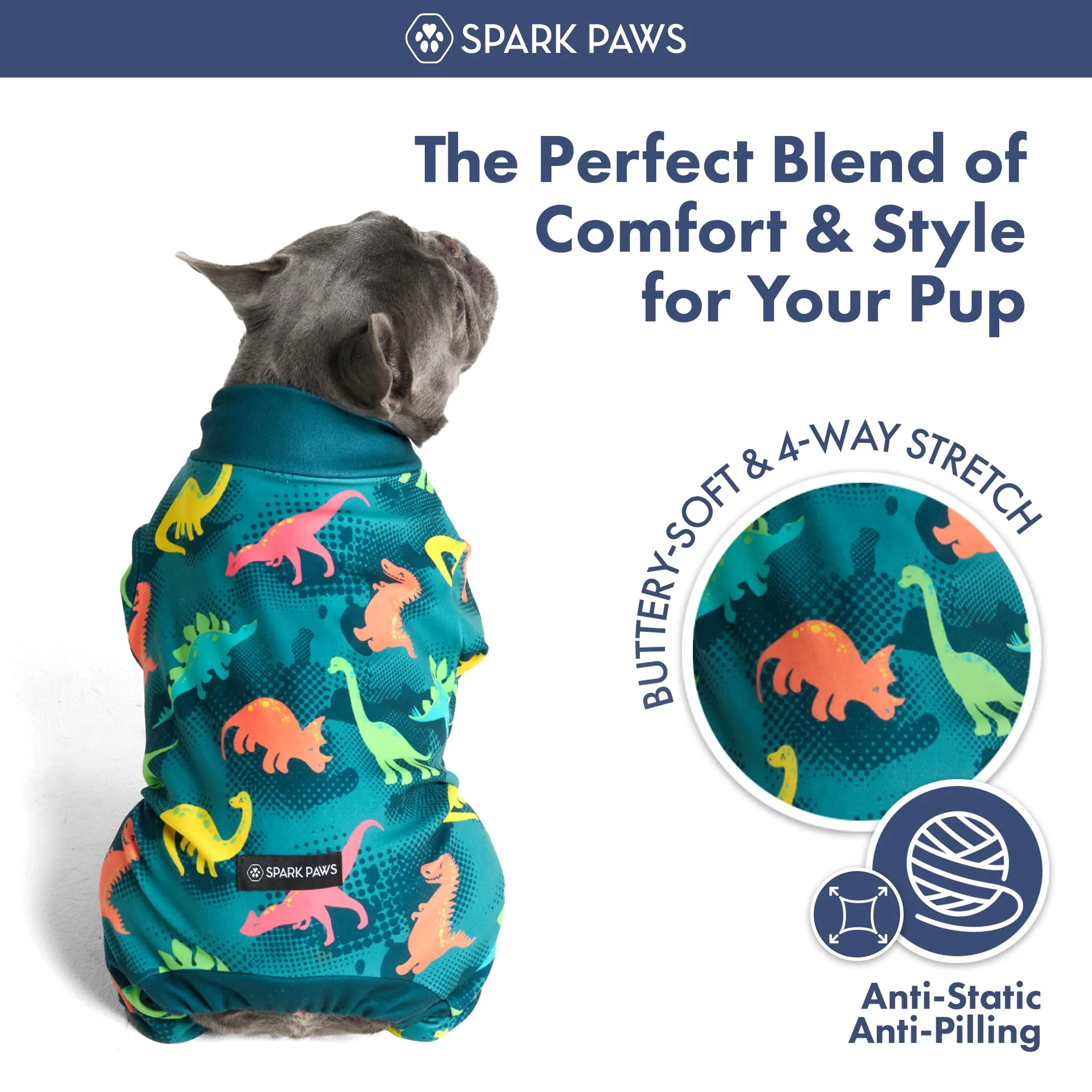 Spark Paws Pigiama per cani, Tuta da recupero, Motivo Dinosauri, 2XL - immagine 2