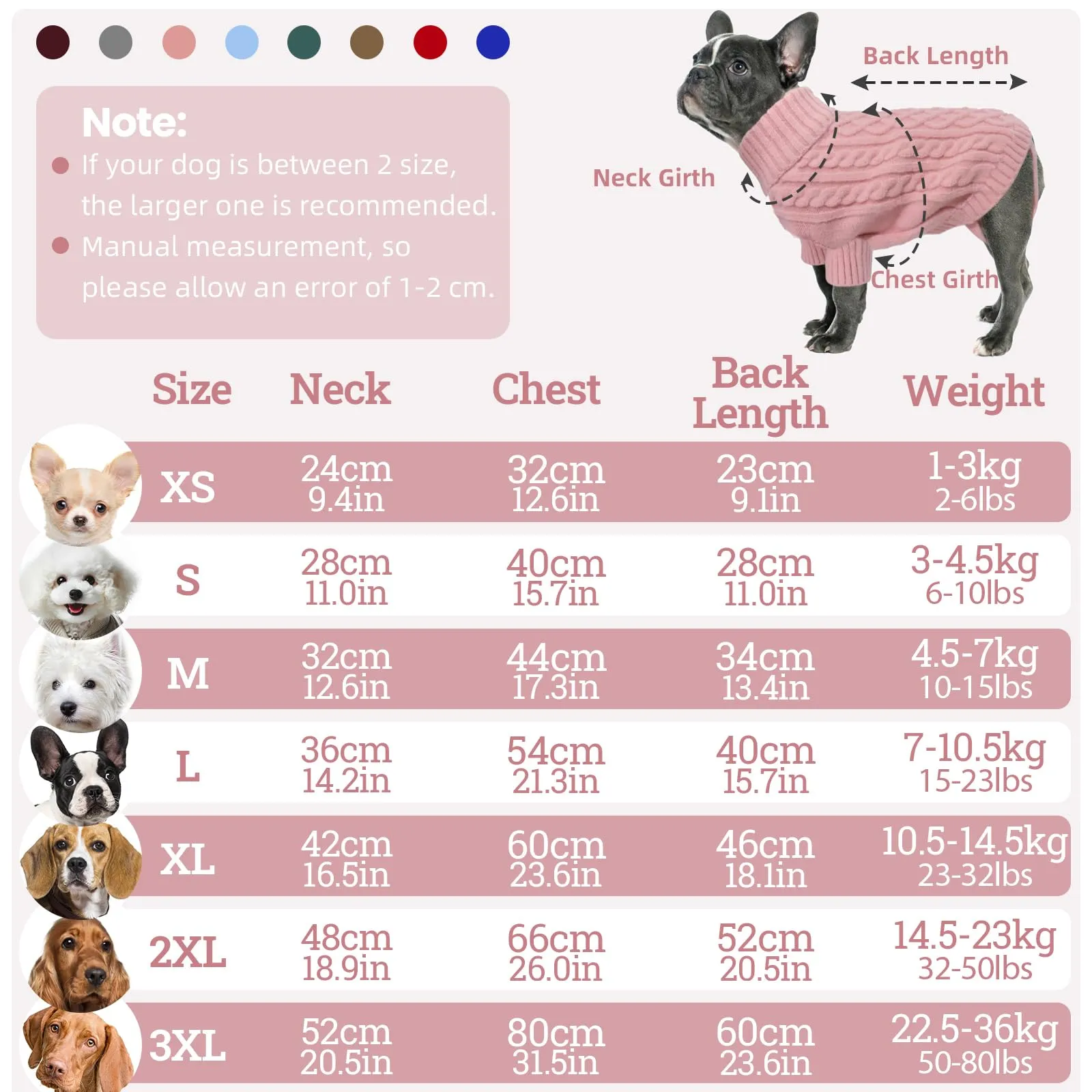 LiebeDD Maglione Cane Invernale Dolcevita in Pile (Rosa, 3XL) - immagine 3