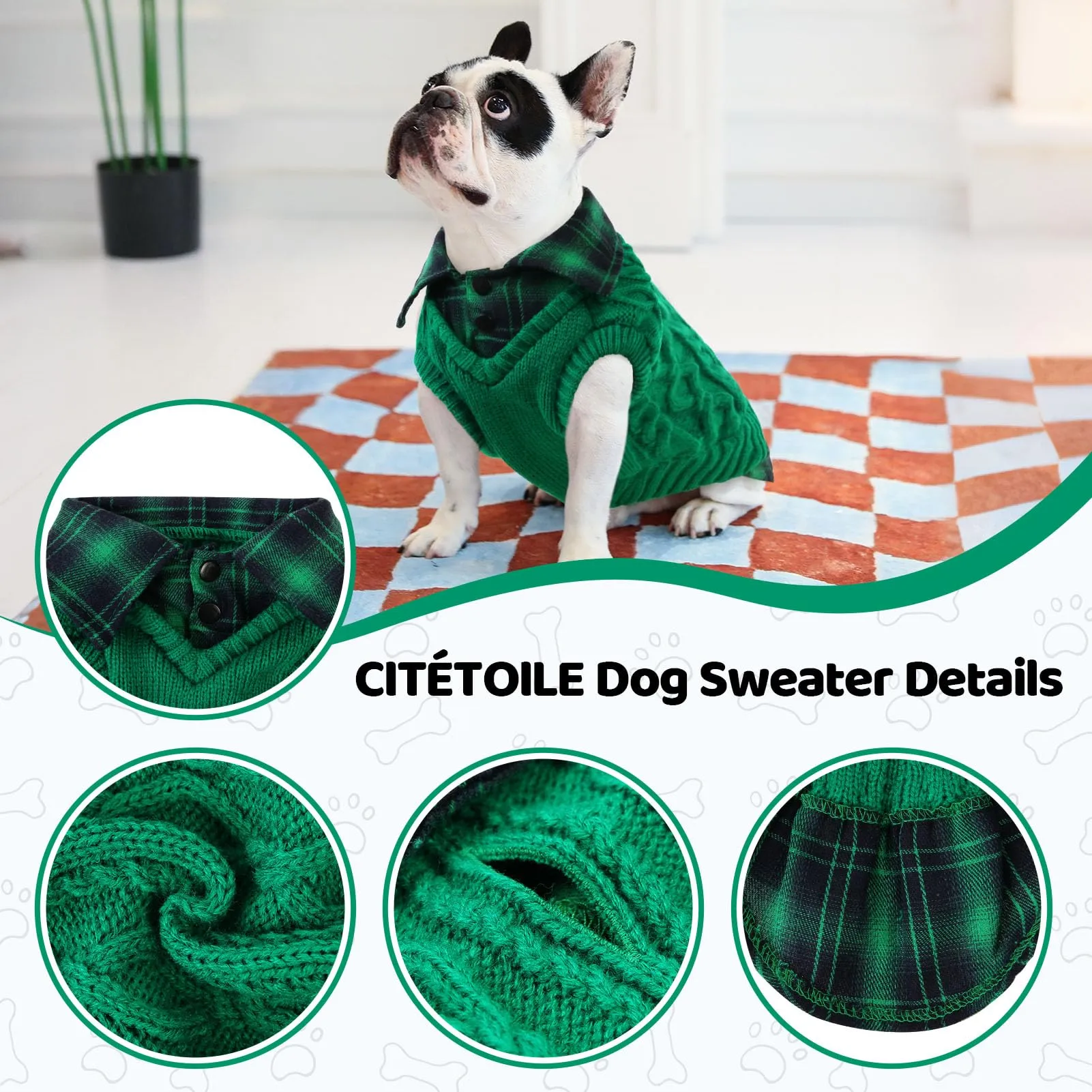 CITÉTOILE Caldo Maglione Invernale per Cani, Verde, L - immagine 2
