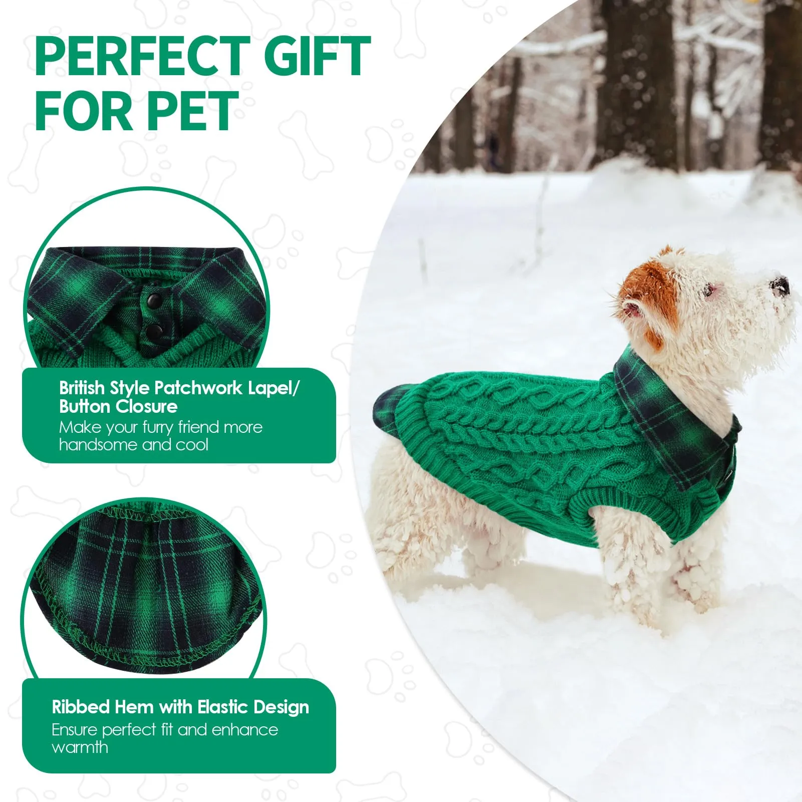 CITÉTOILE Caldo Maglione Invernale per Cani, Verde, L - immagine 3