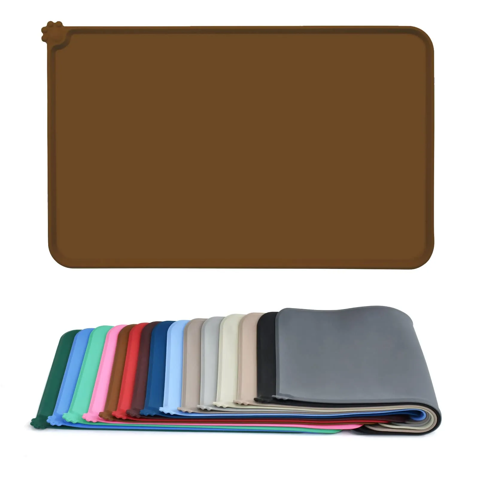 AUDWUD Tappetino in silicone impermeabile e antiscivolo per ciotole animali, Marrone, 47x30 cm - immagine 2