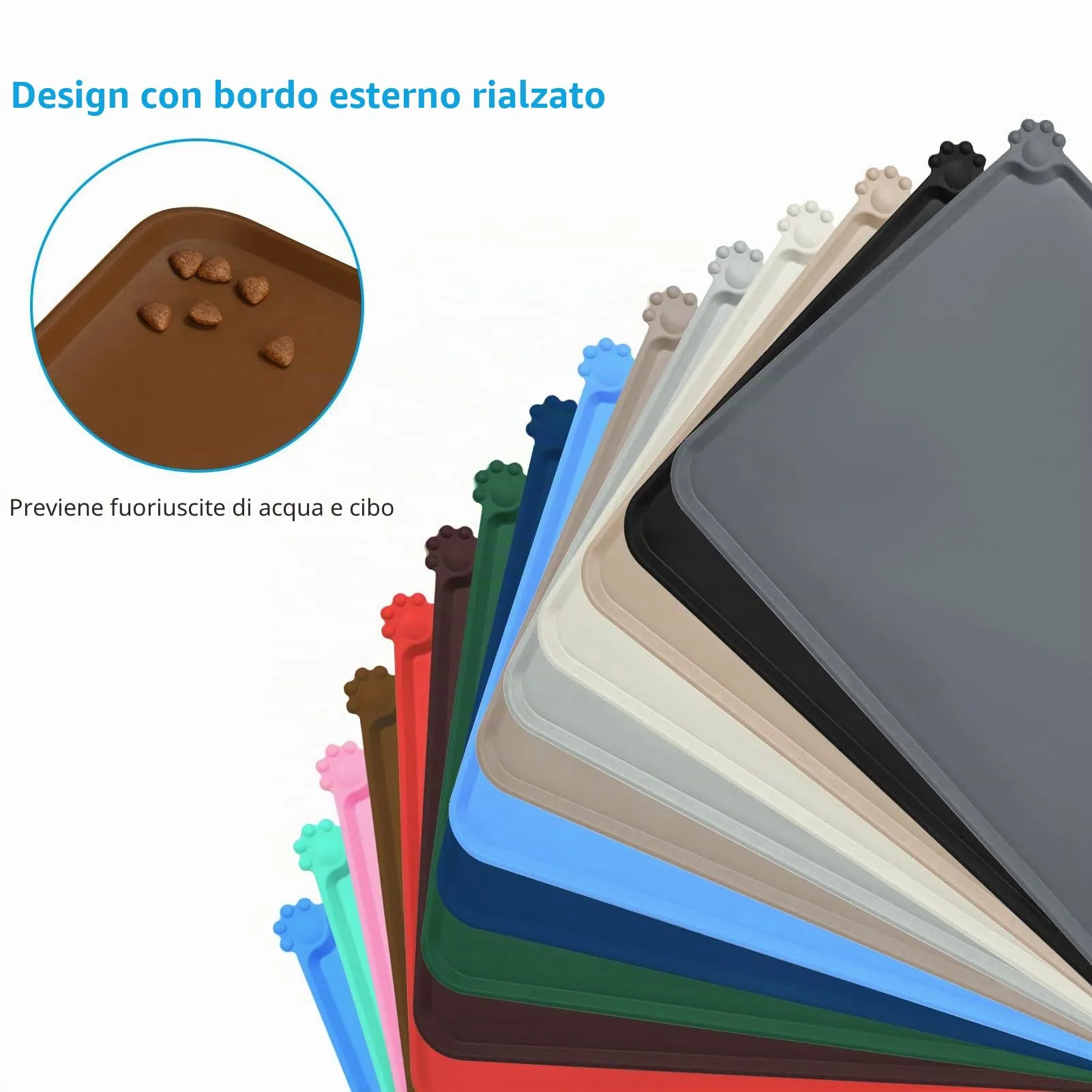 AUDWUD Tappetino in silicone impermeabile e antiscivolo per ciotole animali, Marrone, 47x30 cm - immagine 3