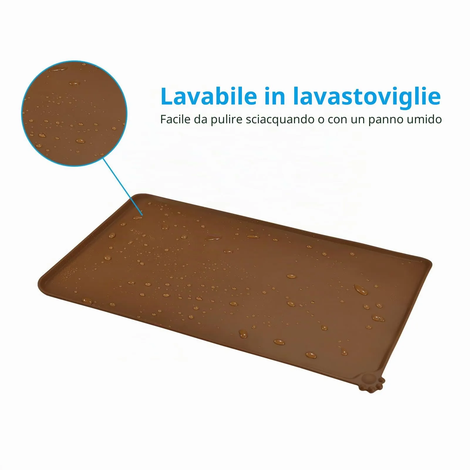 AUDWUD Tappetino in silicone impermeabile e antiscivolo per ciotole animali, Marrone, 47x30 cm - immagine 5