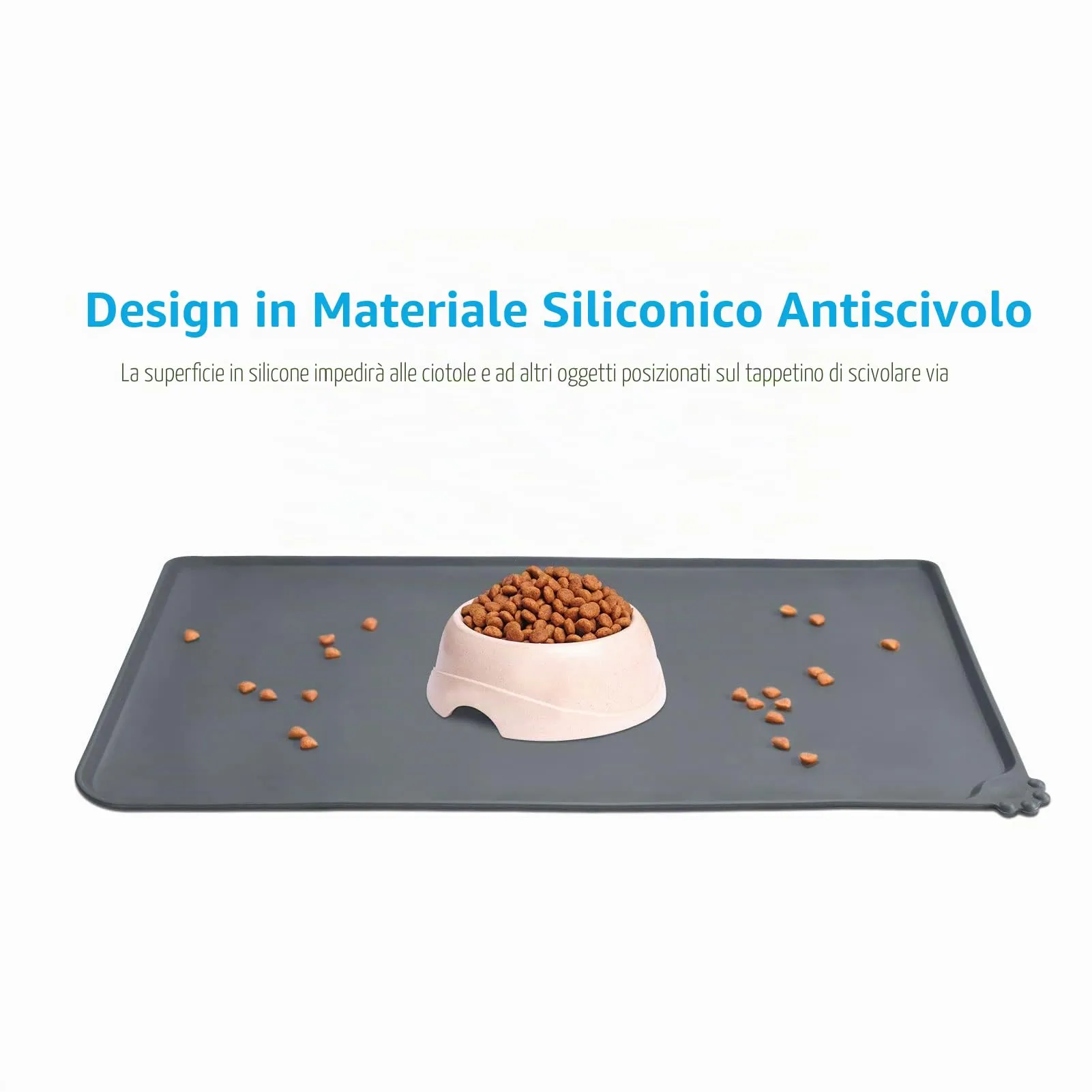 AUDWUD Tappetino Impermeabile in Silicone Antiscivolo per Ciotole Animali, 61 x 41 cm, Grigio - immagine 2