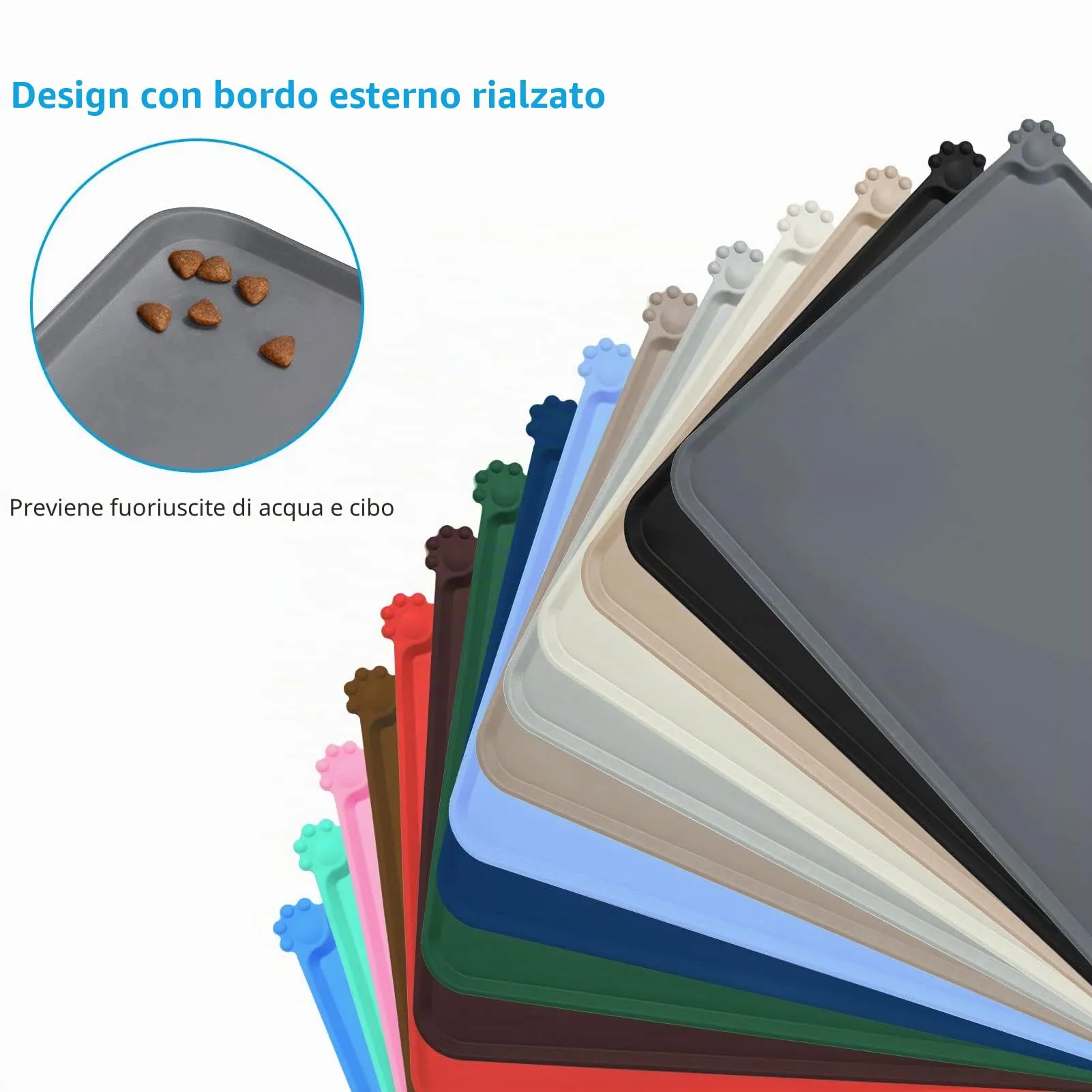 AUDWUD Tappetino Impermeabile in Silicone Antiscivolo per Ciotole Animali, 61 x 41 cm, Grigio - immagine 3