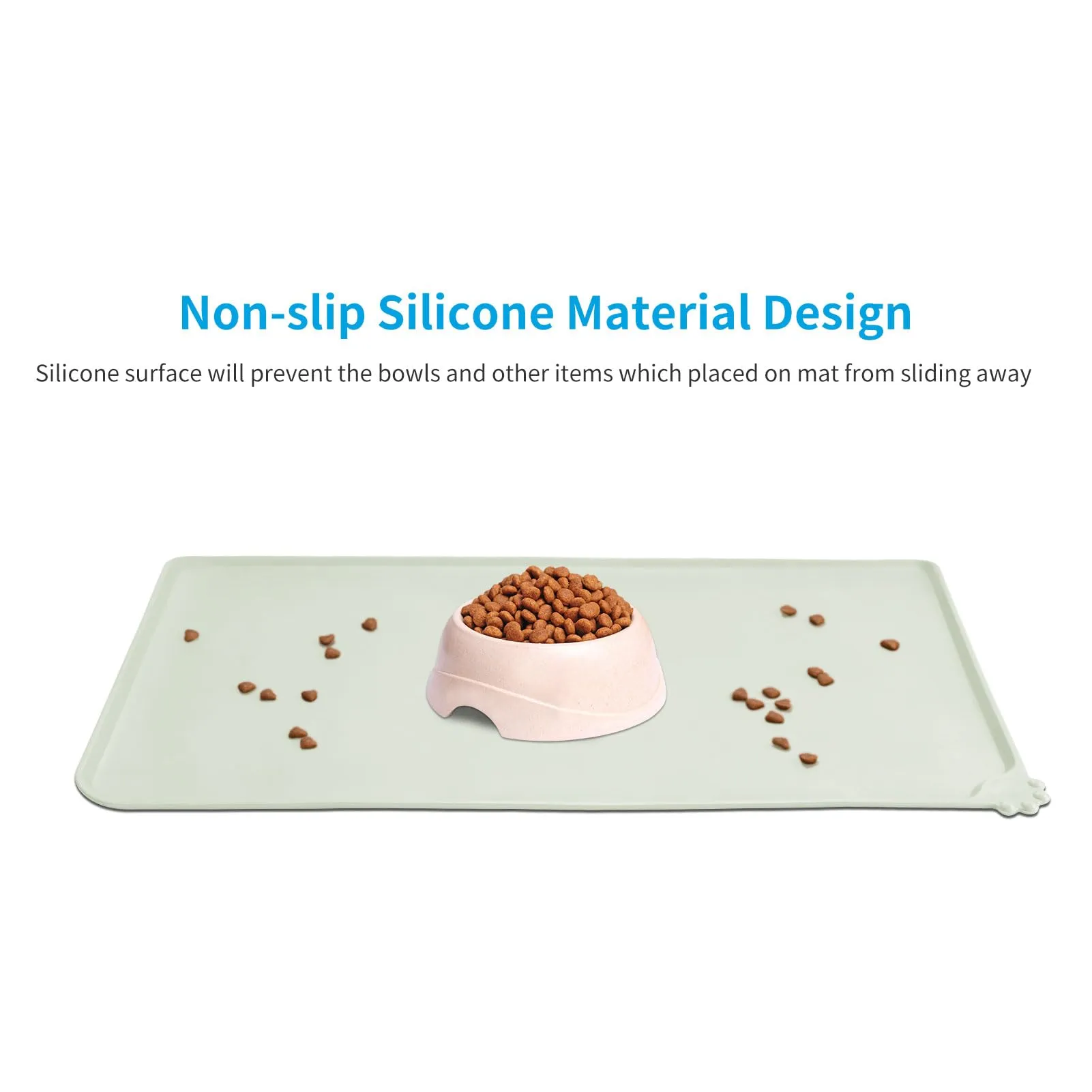 AUDWUD Tappetino in silicone impermeabile e antiscivolo per ciotole animali, Beige, 53.3 x 38.1 cm - immagine 2