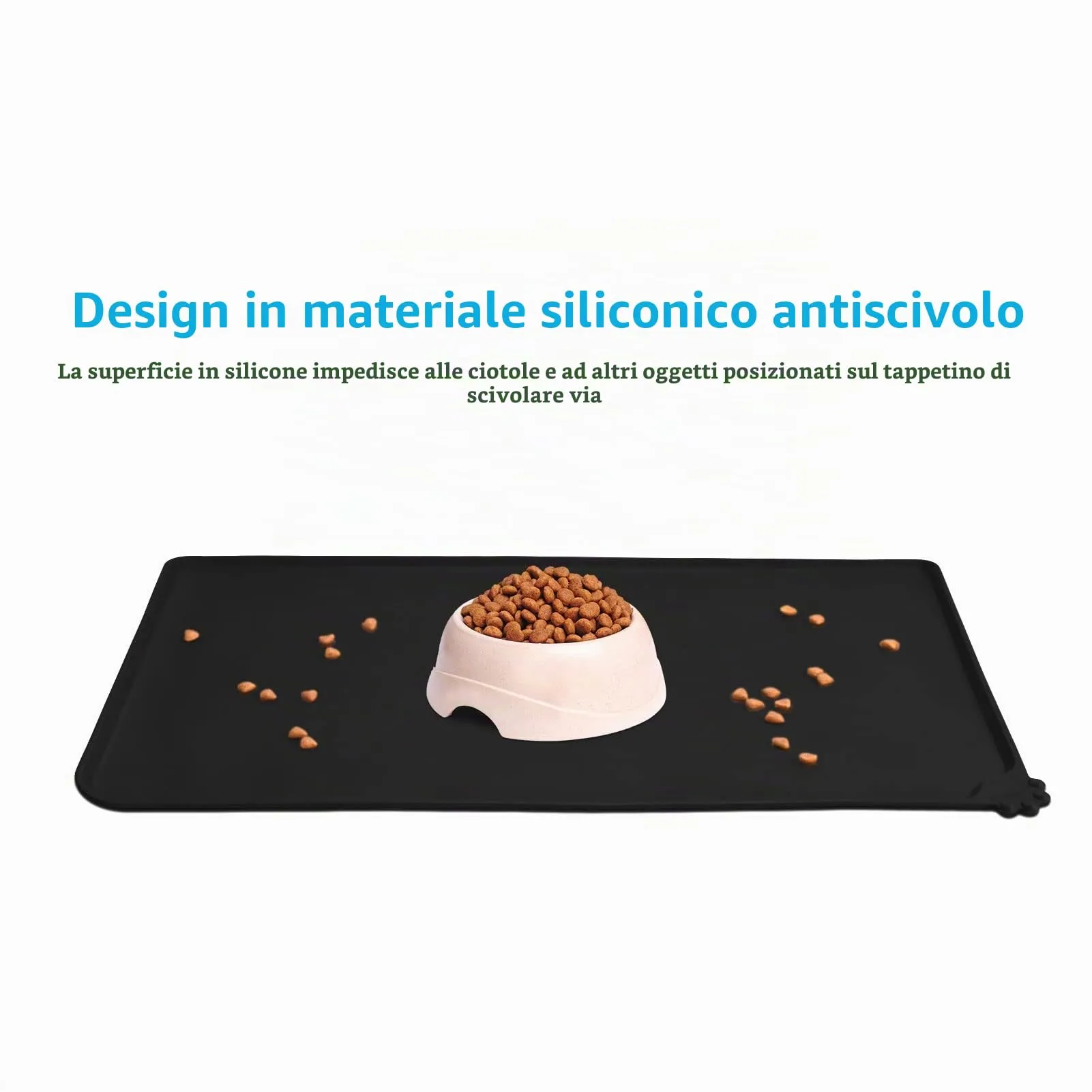 AUDWUD Tappetini di alimentazione in silicone per cani e gatti, antiscivolo, 47x30 cm, Nero - immagine 2
