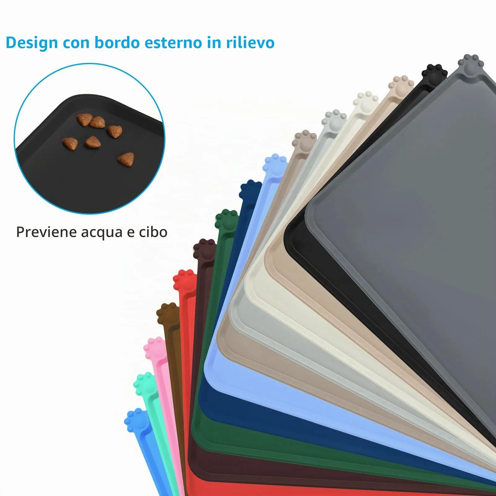 AUDWUD Tappetini di alimentazione in silicone per cani e gatti, antiscivolo, 47x30 cm, Nero - immagine 3