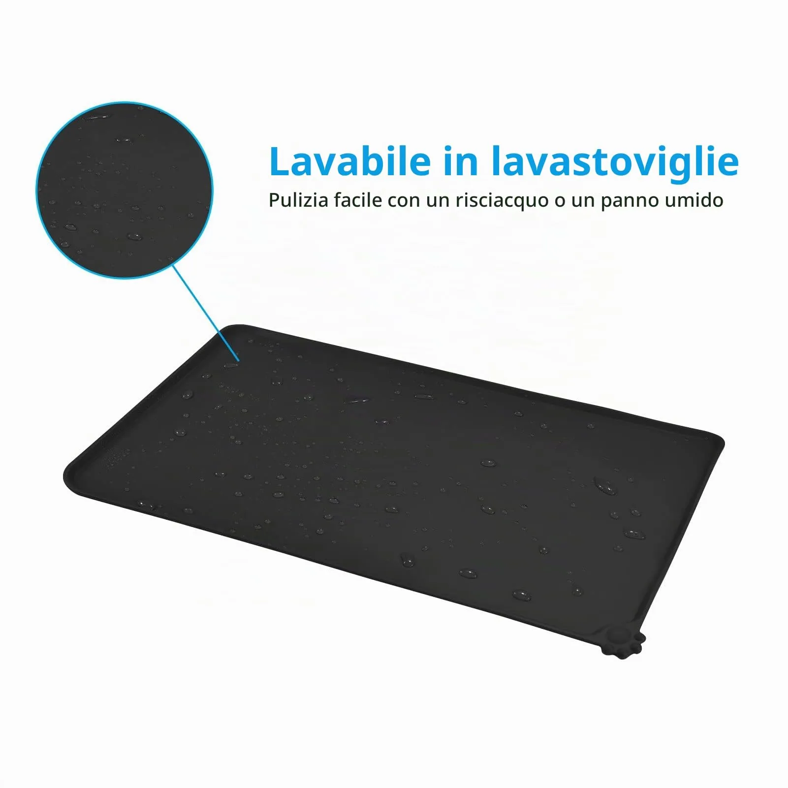 AUDWUD Tappetini di alimentazione in silicone per cani e gatti, antiscivolo, 47x30 cm, Nero - immagine 5