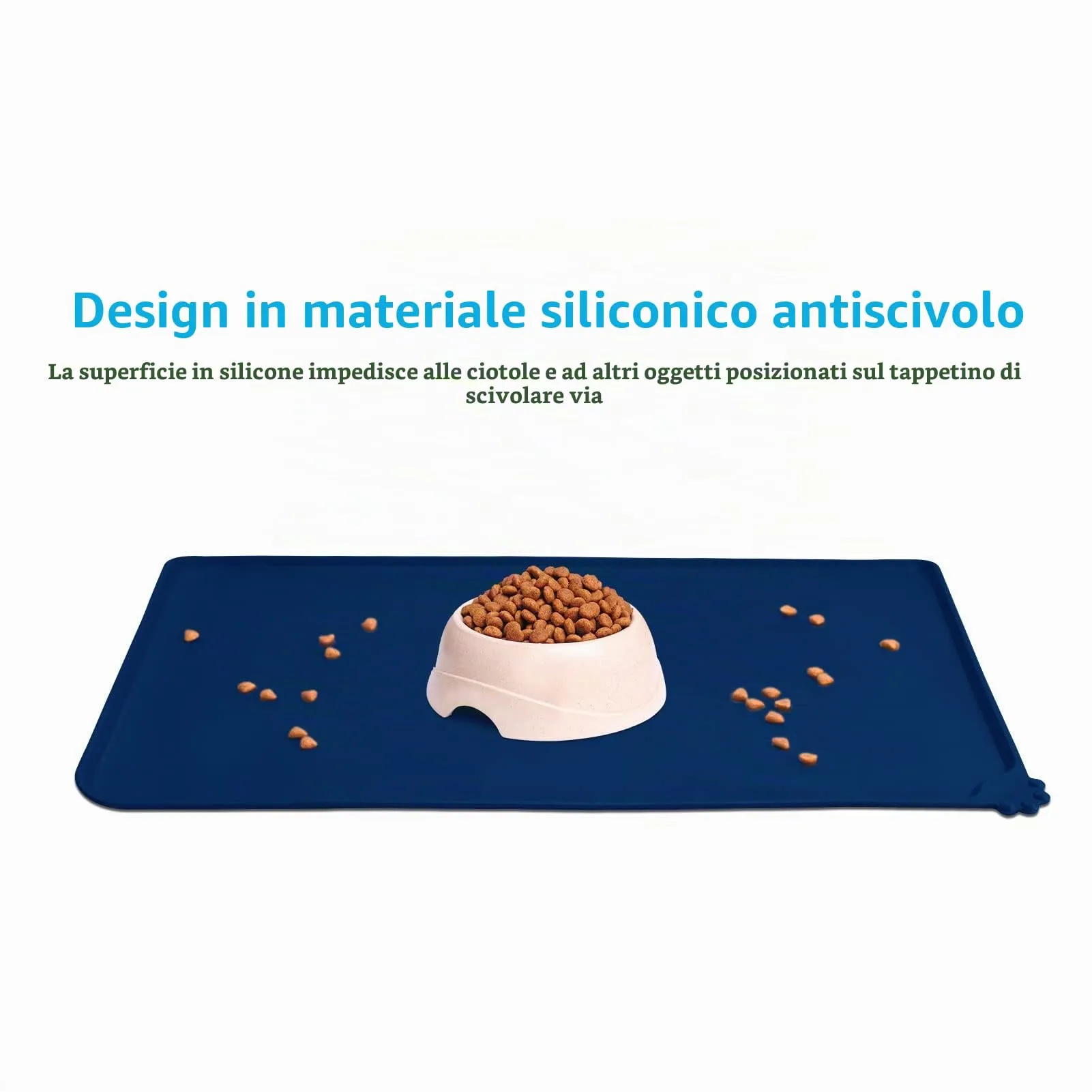AUDWUD Tappetino in silicone impermeabile e antiscivolo per ciotole animali, Blu navy, 47 x 30 cm - immagine 2
