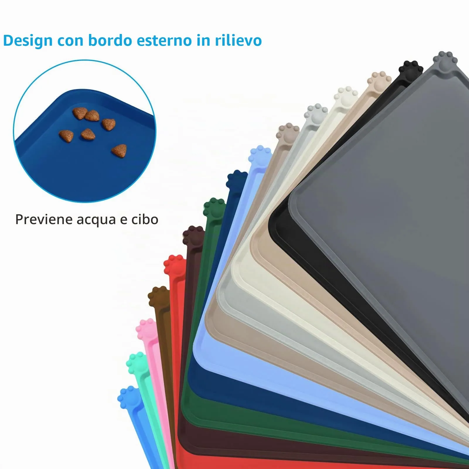 AUDWUD Tappetino in silicone impermeabile e antiscivolo per ciotole animali, Blu navy, 47 x 30 cm - immagine 3