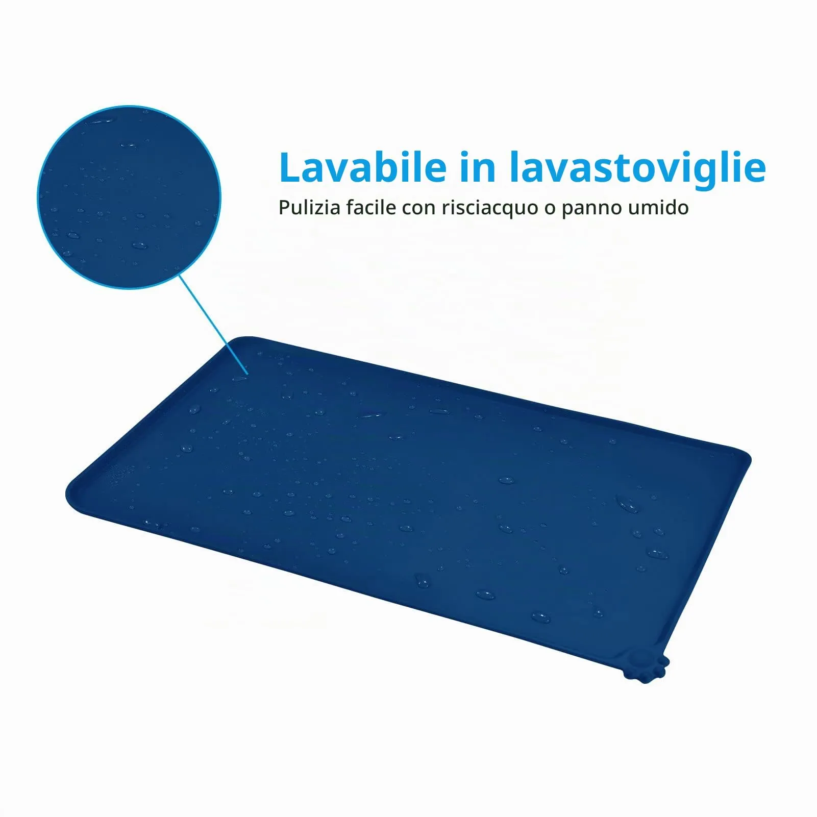 AUDWUD Tappetino in silicone impermeabile e antiscivolo per ciotole animali, Blu navy, 47 x 30 cm - immagine 5