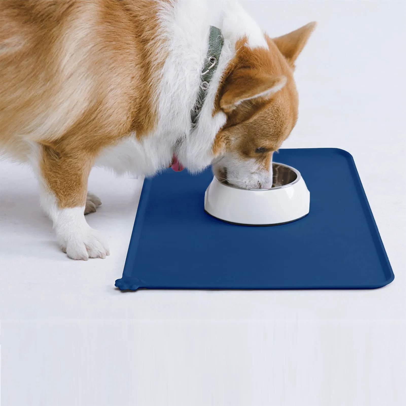 AUDWUD Tappetino in silicone impermeabile e antiscivolo per ciotole animali, Blu navy, 47 x 30 cm - immagine 7