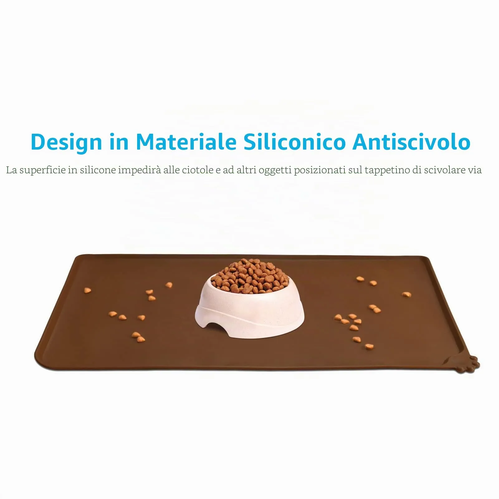 AUDWUD Tappetino impermeabile in silicone antiscivolo per ciotola animali, Marrone, 53 x 38 cm - immagine 2