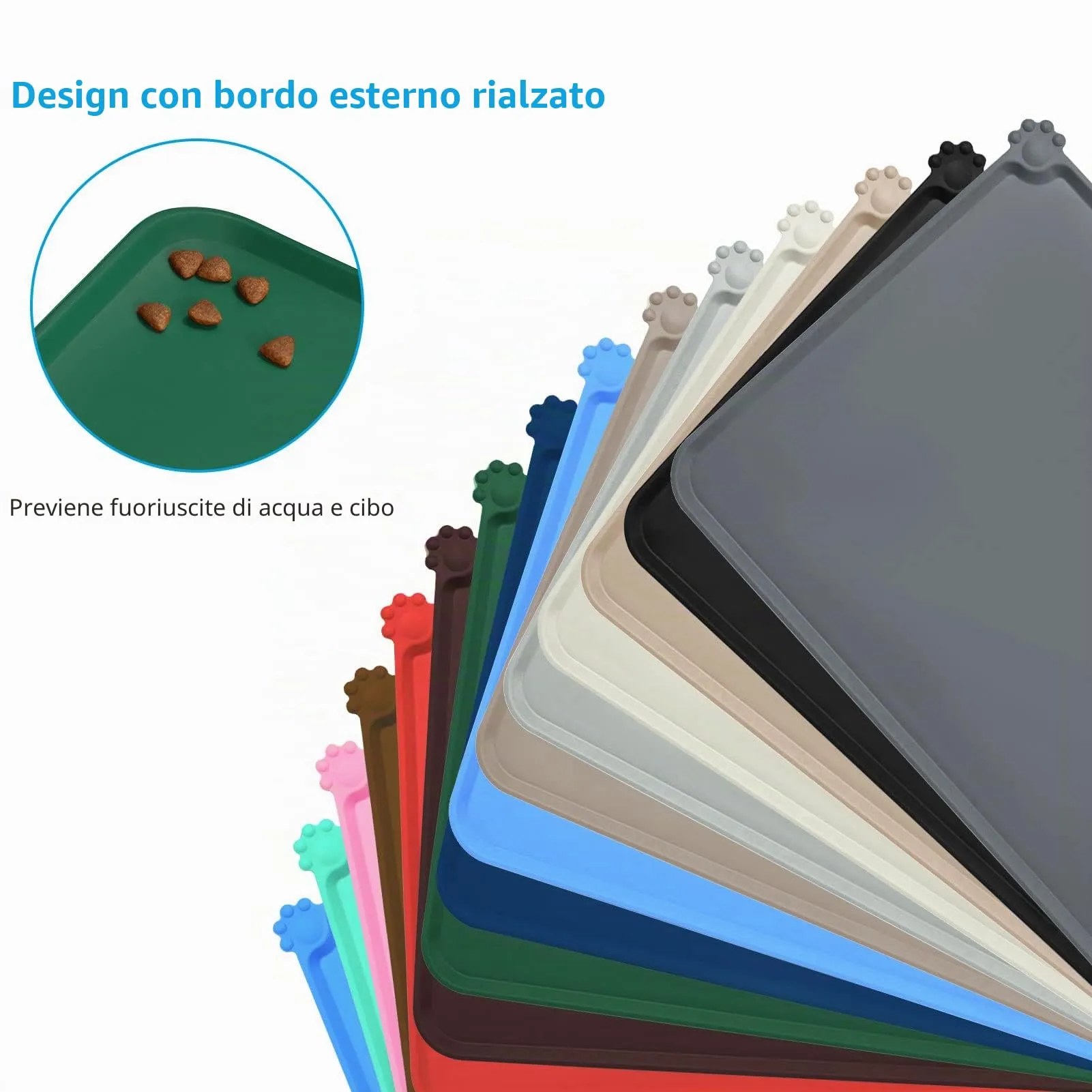 AUDWUD Tappetino in silicone impermeabile e antiscivolo per ciotola animali, 47 x 30 cm, Verde hunter - immagine 3