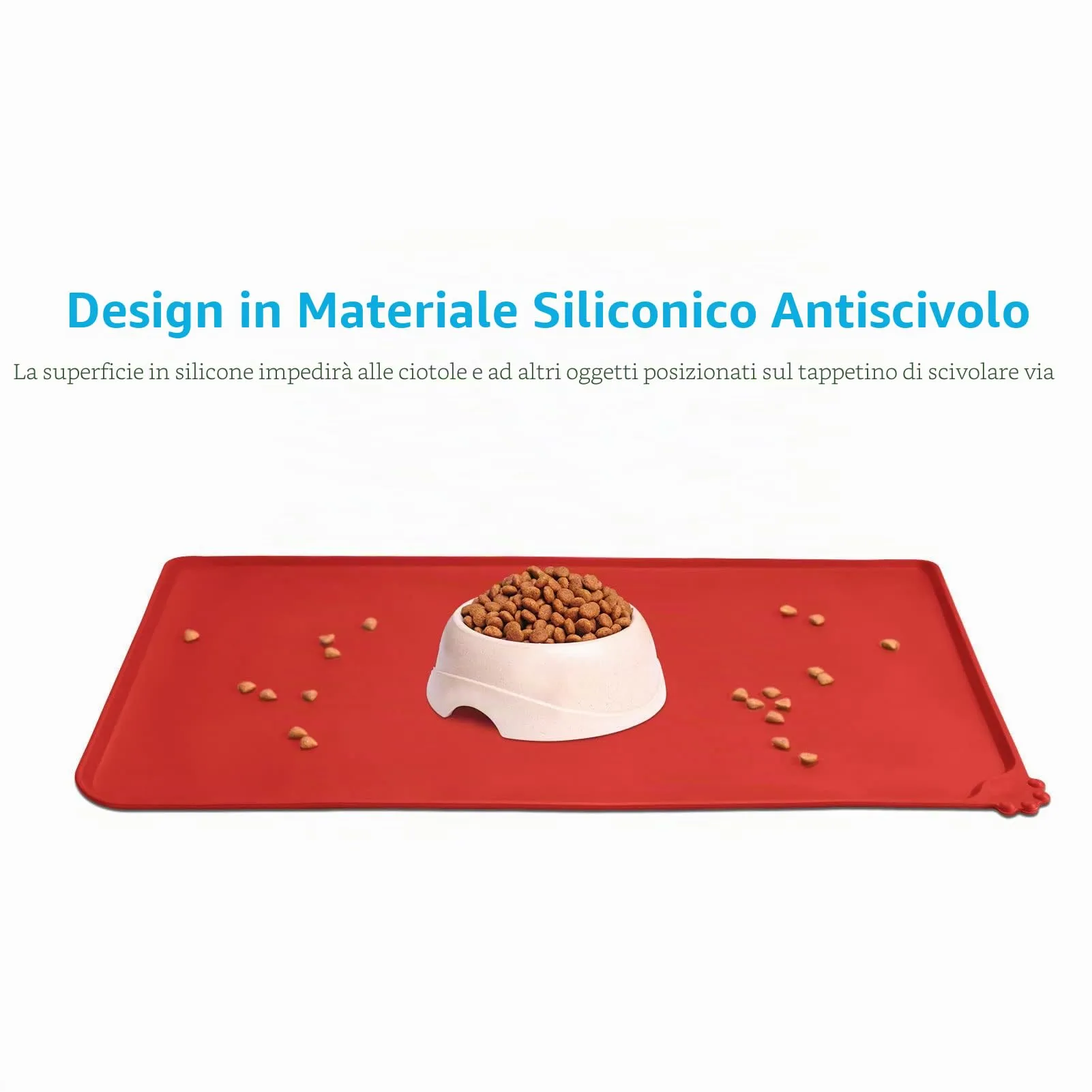 AUDWUD Tappetino Impermeabile in Silicone Antiscivolo per Ciotola Animali, 47x30 cm, Rosso - immagine 2