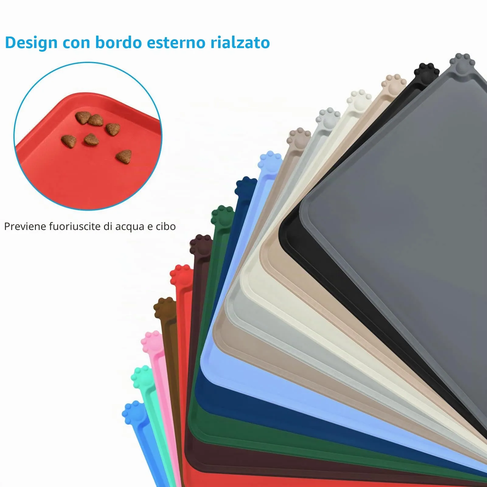 AUDWUD Tappetino Impermeabile in Silicone Antiscivolo per Ciotola Animali, 47x30 cm, Rosso - immagine 3