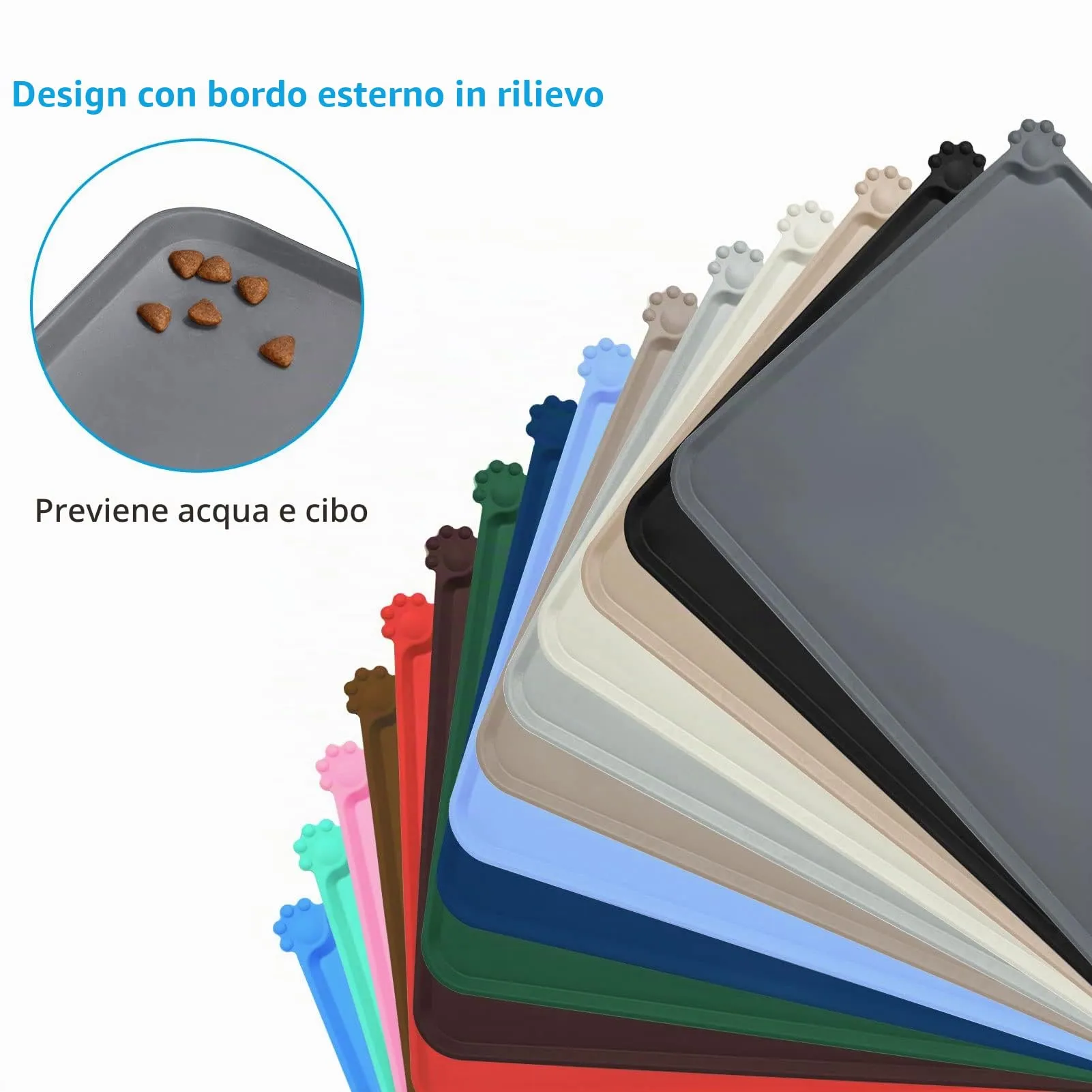 AUDWUD Tappetino impermeabile in silicone antiscivolo per ciotola animali, Grigio, 47 x 30 cm - immagine 3