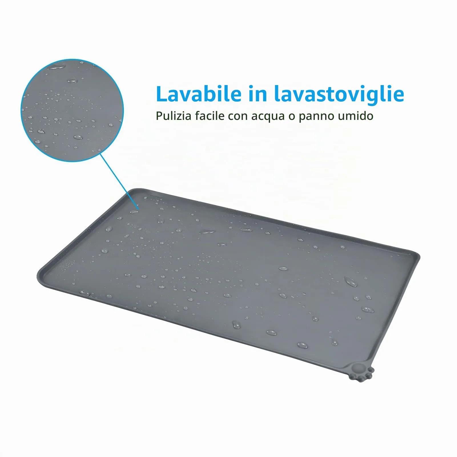 AUDWUD Tappetino impermeabile in silicone antiscivolo per ciotola animali, Grigio, 47 x 30 cm - immagine 5
